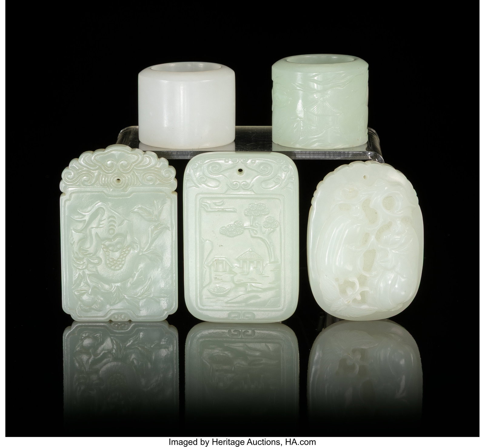 A Group of Five Chinese Jade Carvings 2-3/8 x 1- (1 of 3)