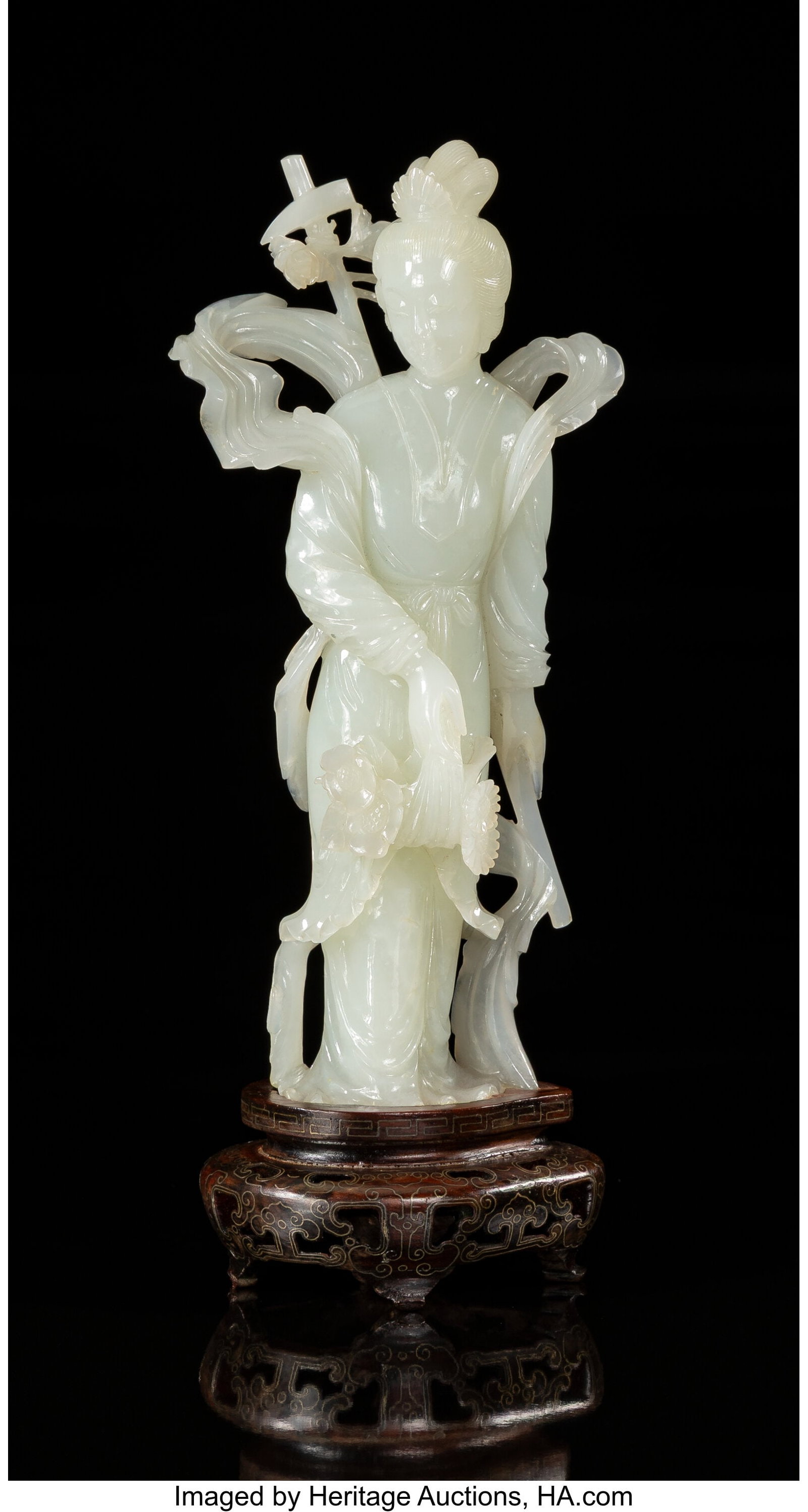 A Chinese Carved White Jade Figure of a Meiren o (1 of 3)