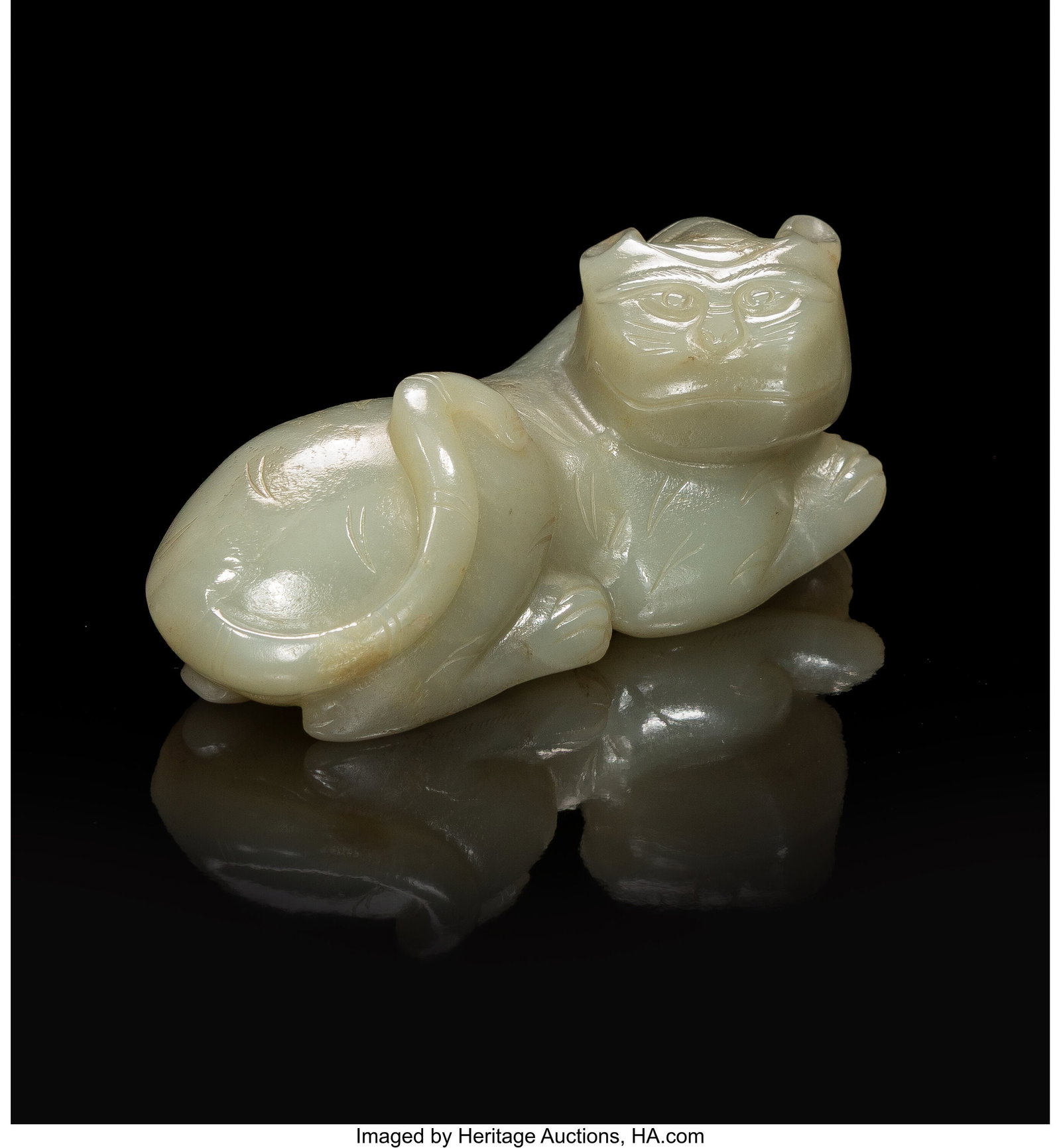 A Chinese Carved Jade Figure of a Cat 1-1/2 x 3- (1 of 3)