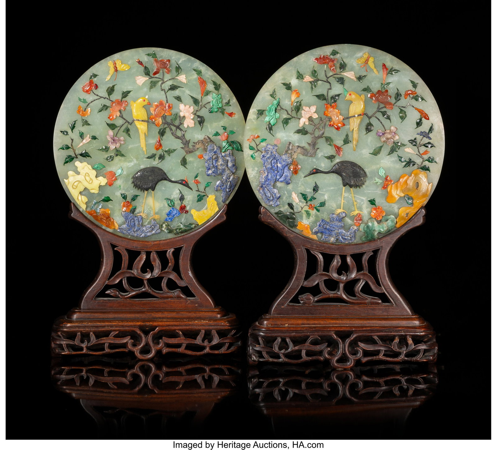 Two Chinese Table Screens with Hardstone Decorat (1 of 2)