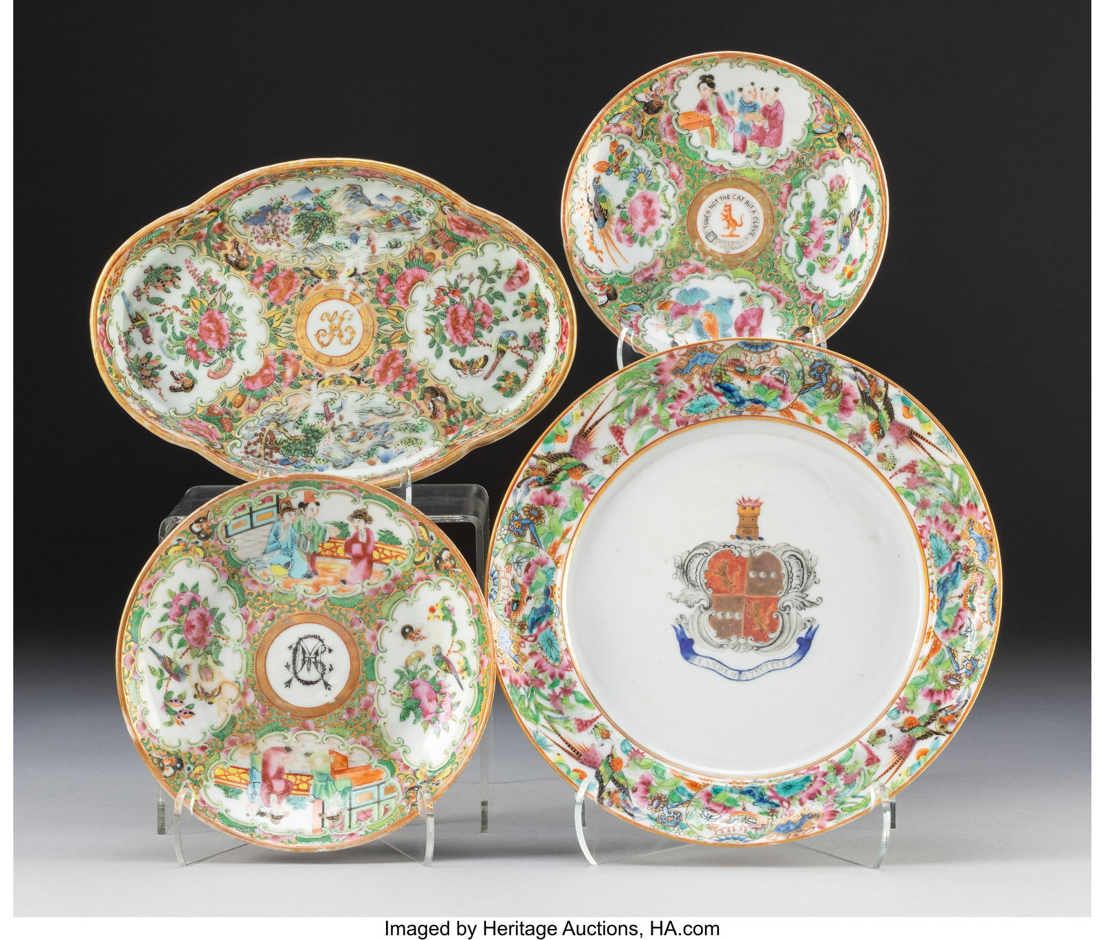 A Group of Four Chinese Export Famille Rose Dish: A Group of Four Chinese Export Famille Rose Dishes, 19th century 1 x 7-3/4 x 7-3/4 inches (2.5 x 19.7 x 19.7 cm) (largest) PROVENANCE: Poll