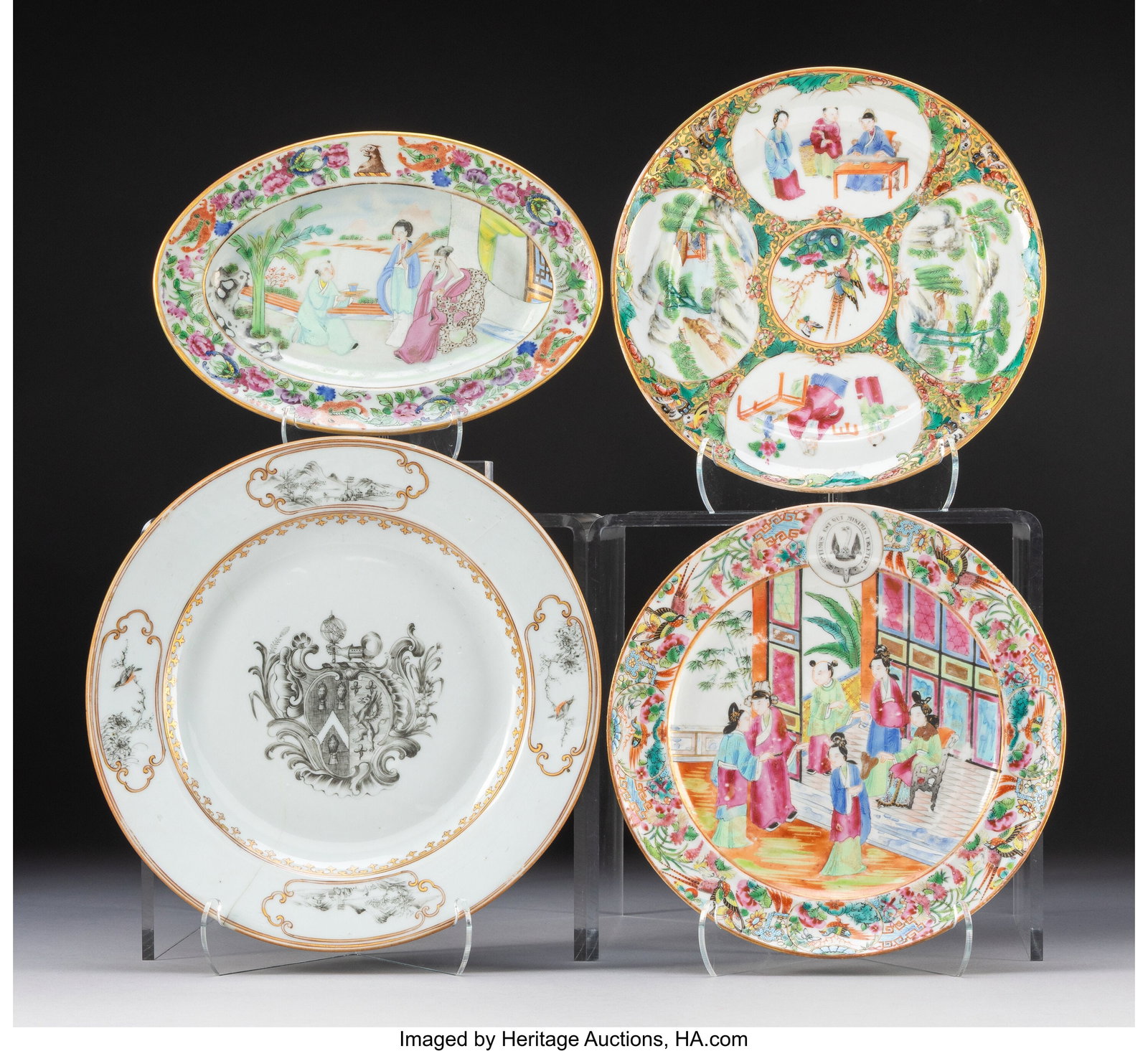 A Group of Four Chinese Export Partial Gilt and : A Group of Four Chinese Export Partial Gilt and Enameled Dishes, 19th century 1 x 9 x 9 inches (2.5 x 22.9 x 22.9 cm) (largest, armorial dish) The 