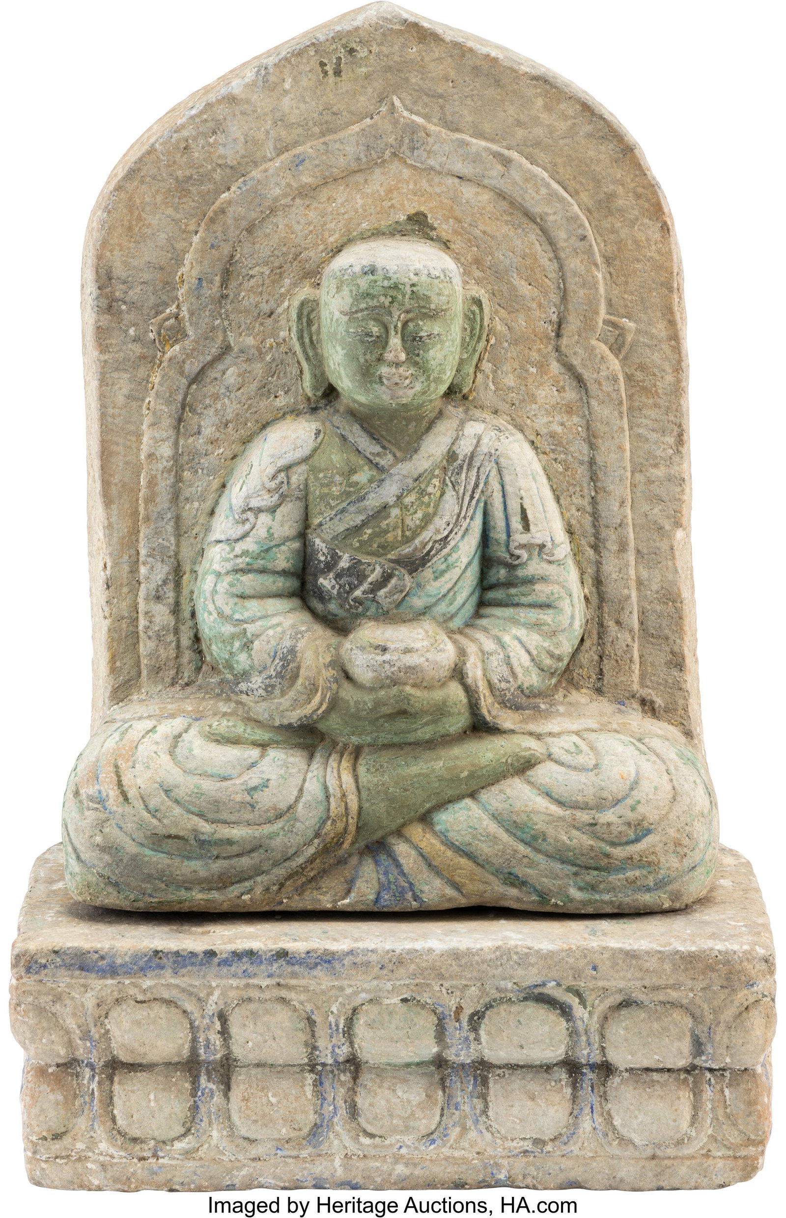 A Sino-Tibetan Marble Seated Buddha 25-1/4 x 16 : A Sino-Tibetan Marble Seated Buddha 25-1/4 x 16 x 10-7/8 inches (64.1 x 40.6 x 27.6 cm) (overall) HID03101062020 © 2026 Heritage Auctions | A