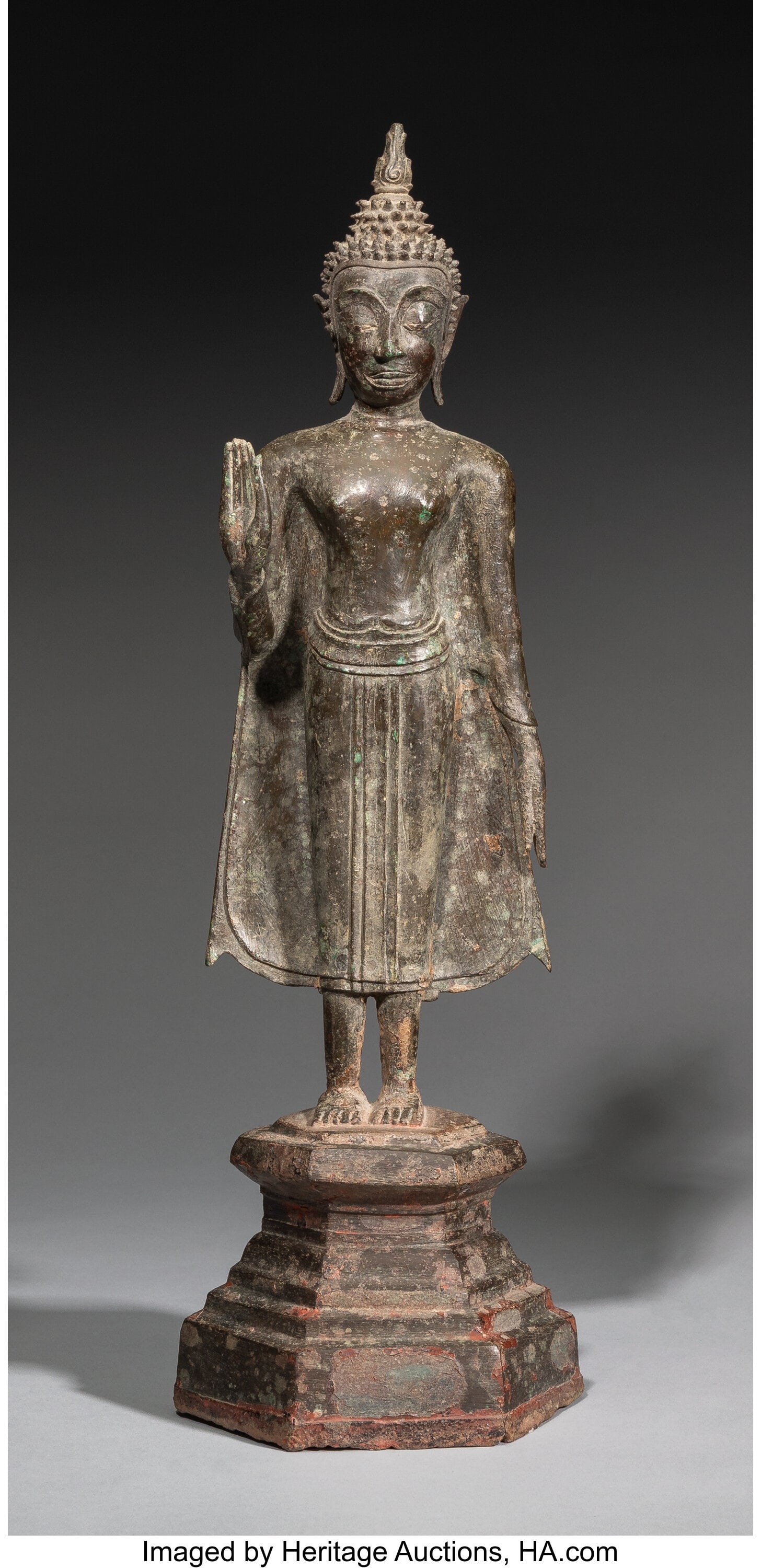 A Thai Bronze Figure of a Standing Buddha 20 x 6 (1 of 3)