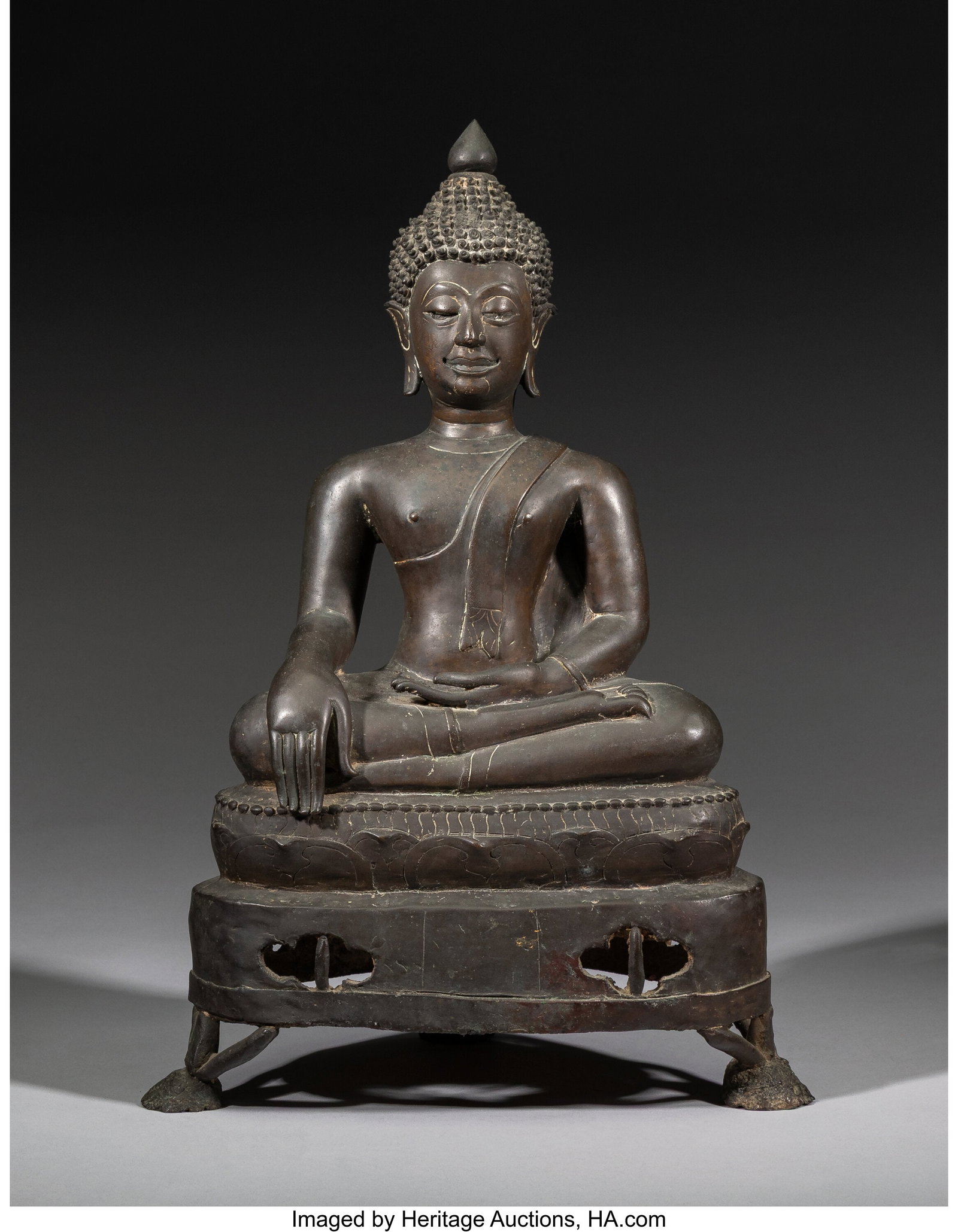 A Thai Bronze Figure of a Seated Buddha 20 x 12- (1 of 3)