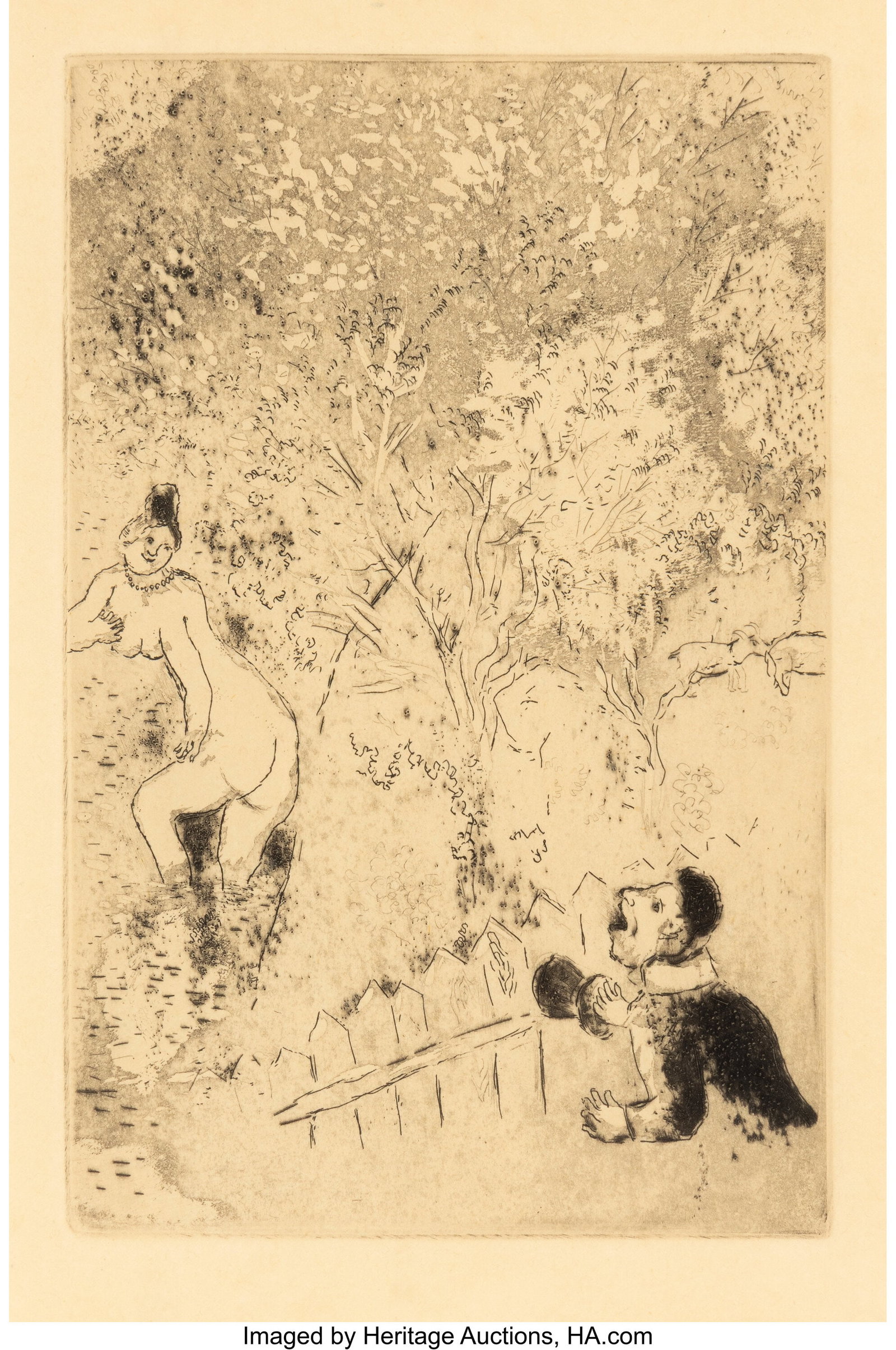 Marc Chagall (French/Russian, 1887-1985) L'Envie: Marc Chagall (French/Russian, 1887-1985) L'Envie II from Les sept péchés capitaux, 1925, published 1926 Etching, aquatint, and drypoint on wov