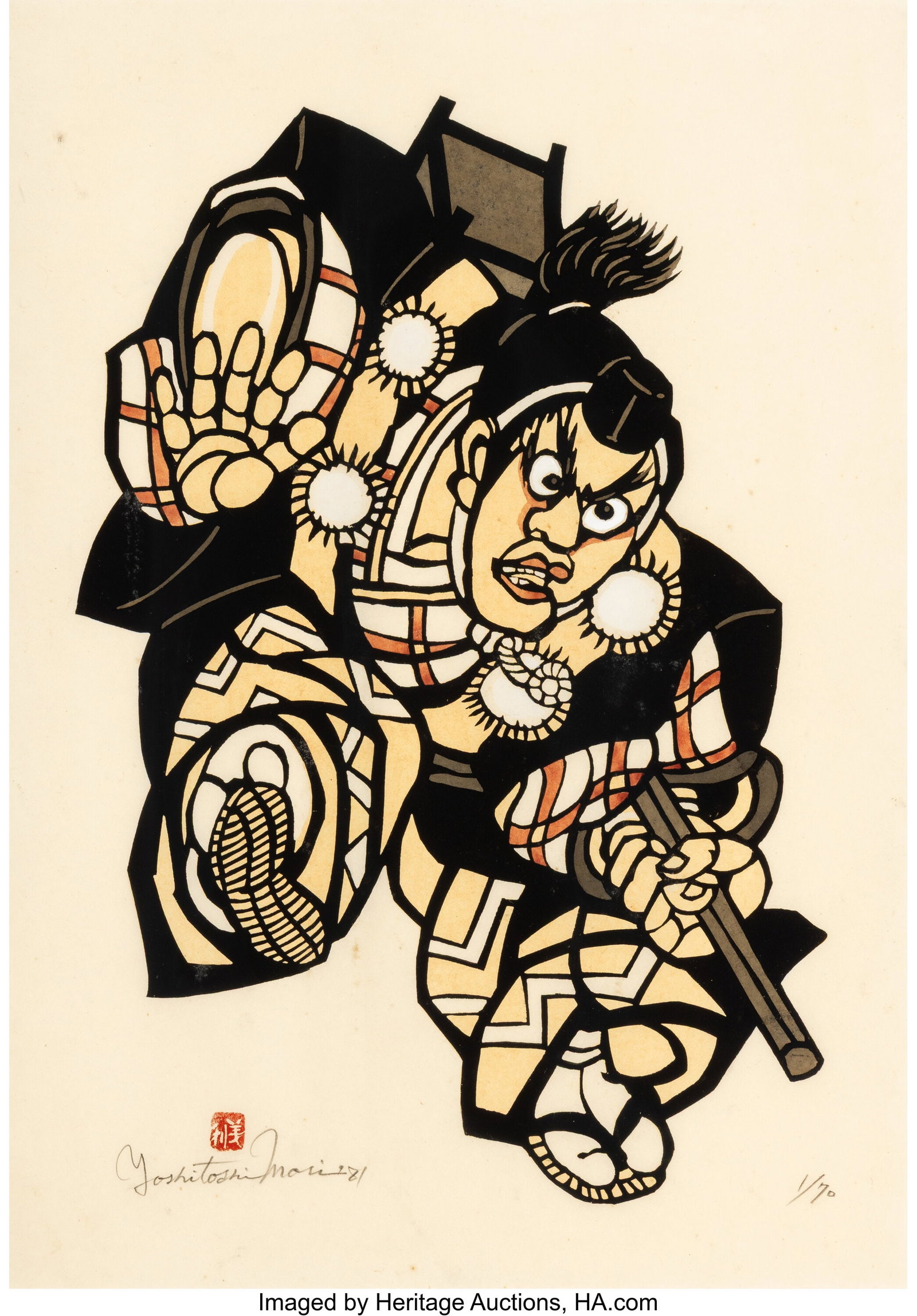 Mori Yoshitoshi (Japanese, 1898-1992) Roppo, 198: Mori Yoshitoshi (Japanese, 1898-1992) Roppo, 1981 Kappazuri stencil print in colors on Japon paper 25 x 17-1/2 inches (63.5 x 44.5 cm) (sight&rpa