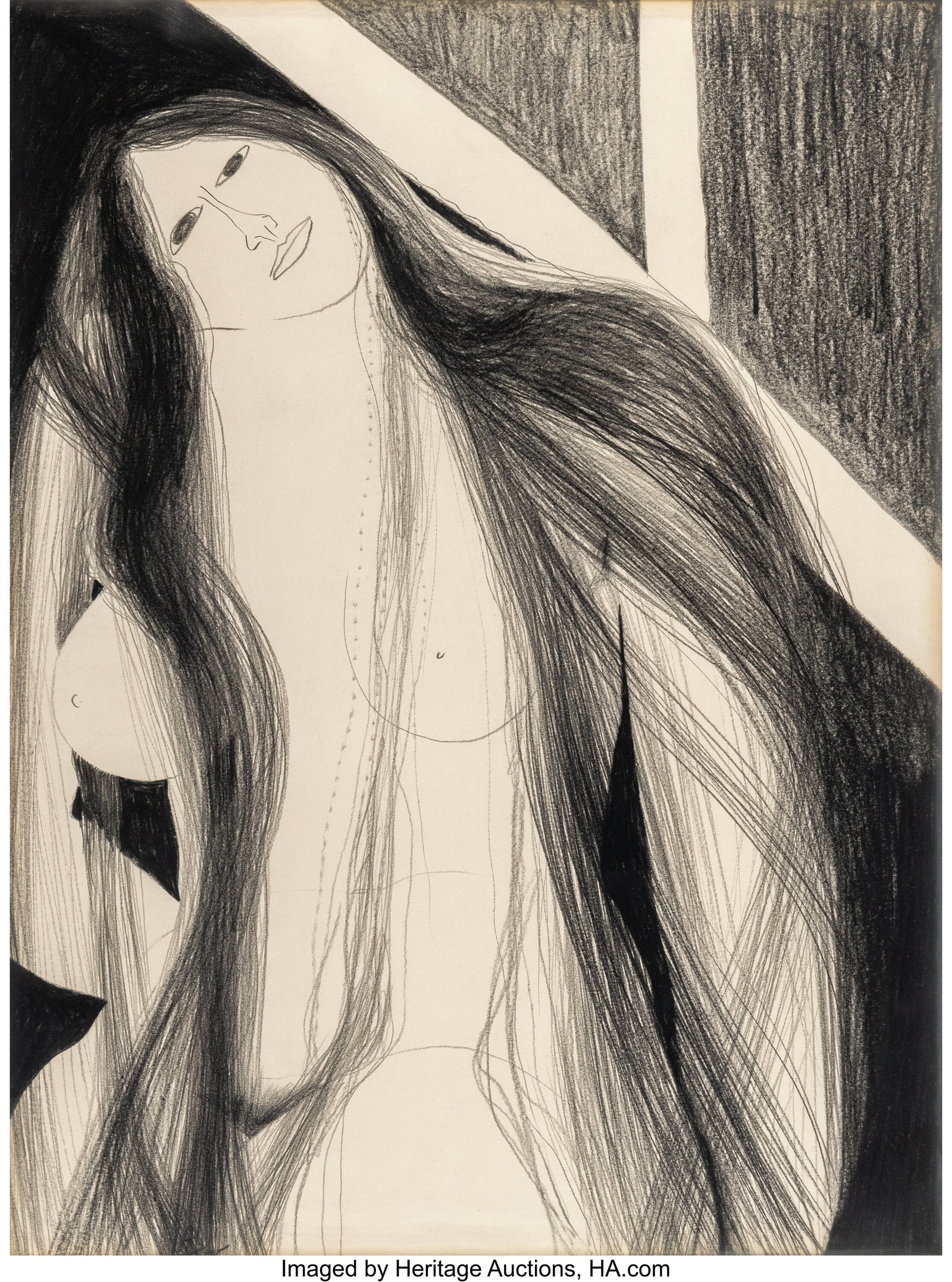 Ann Morency (American, 20th Century) Female Nude: Ann Morency (American, 20th Century) Female Nude, 1975 Pencil on paper 23-1/2 x 18-1/2 inches (59.7 x 47.0 cm) (sight) Initialed and dat