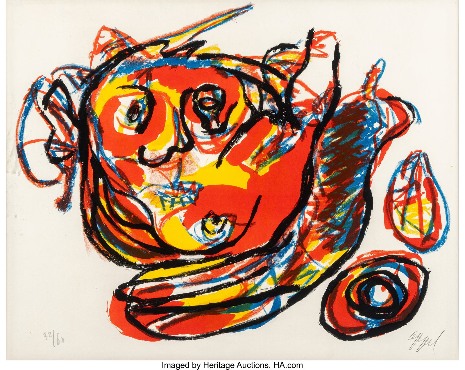 Karel Appel (Dutch, 1921-2006) Tête Volante (Fl: Karel Appel (Dutch, 1921-2006) Tête Volante (Flying Head), 1966 Lithograph in colors on wove paper 19-1/4 x 24 inches (48.9 x 61.0 cm)
