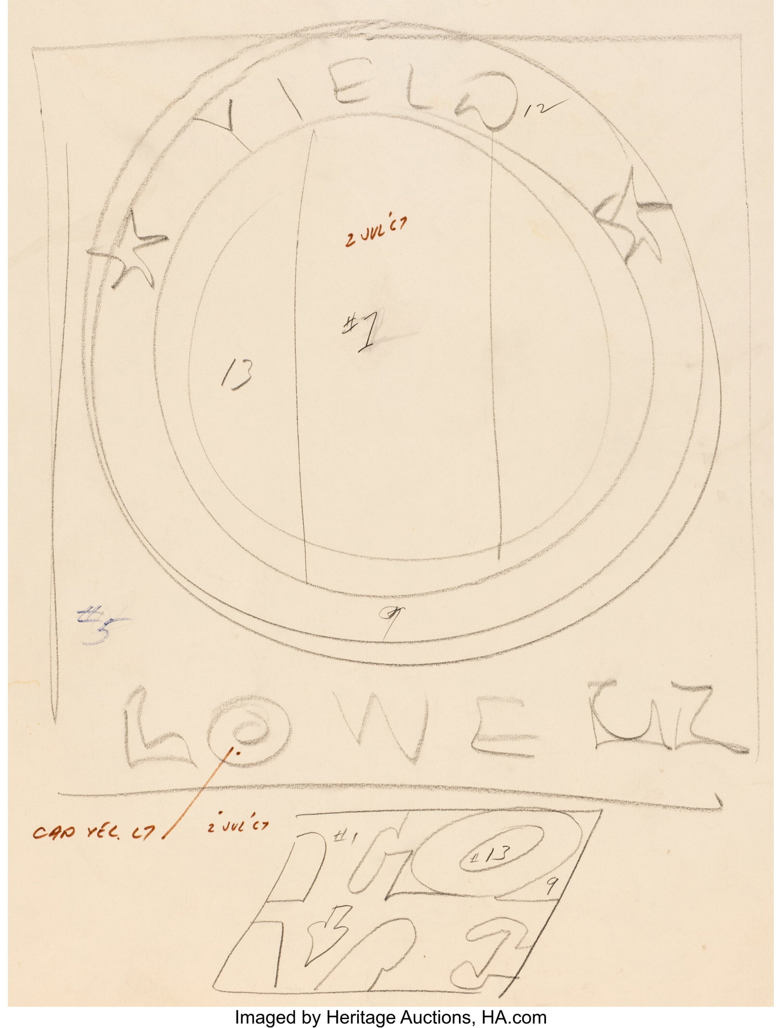 Robert Indiana (American, 1928-2018) Preliminary: Robert Indiana (American, 1928-2018) Preliminary drawing for Yield Brother Lowell, 1967 Pencil on laid paper 17 x 13-1/2 inches (43.2 x 34.3 cm) &lpar