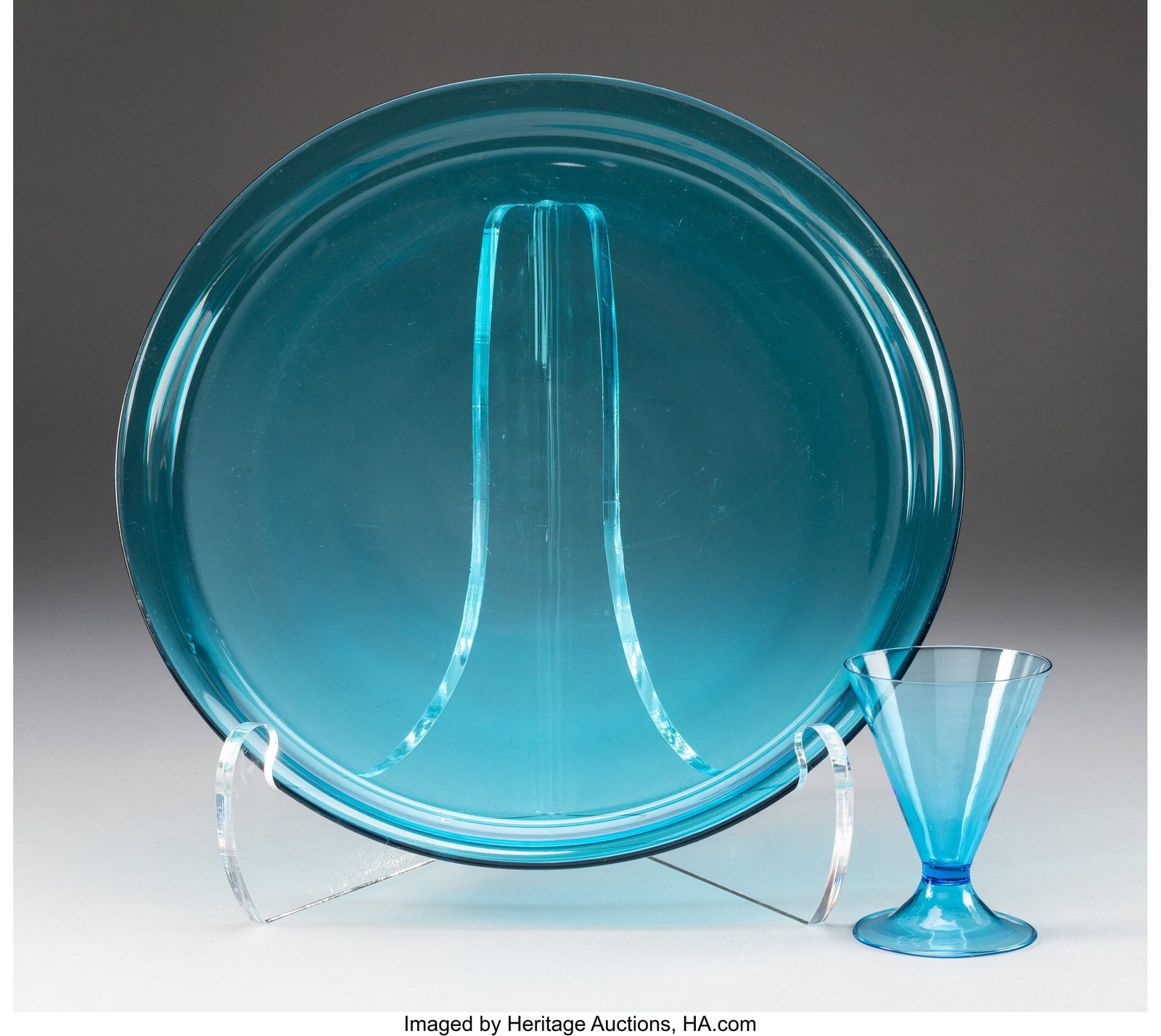 Two American Blue Glass Table Articles, mid-20th (1 of 2)