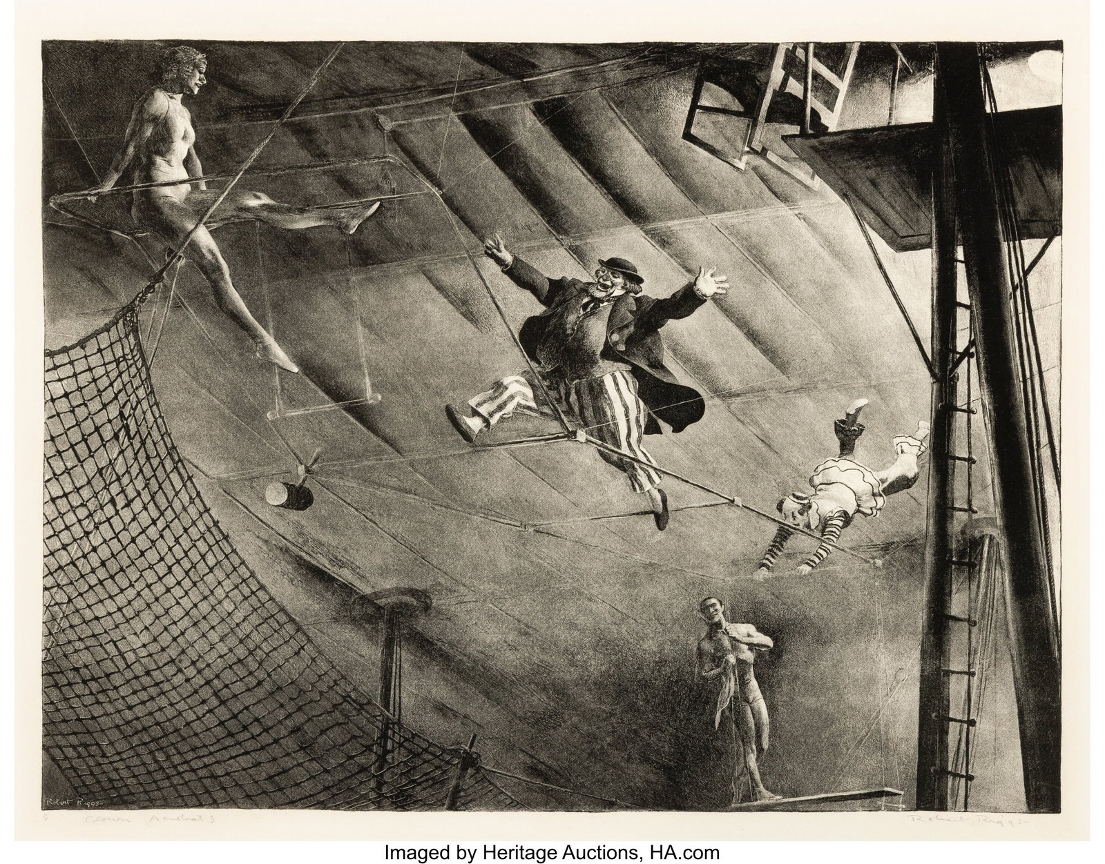 Robert Riggs (American, 1896-1970) Clown Acrobat: Robert Riggs (American, 1896-1970) Clown Acrobats, 1937 Lithograph on wove paper 19-5/8 x 22-5/8 inches (49.8 x 57.5 cm) (sheet) Signed&
