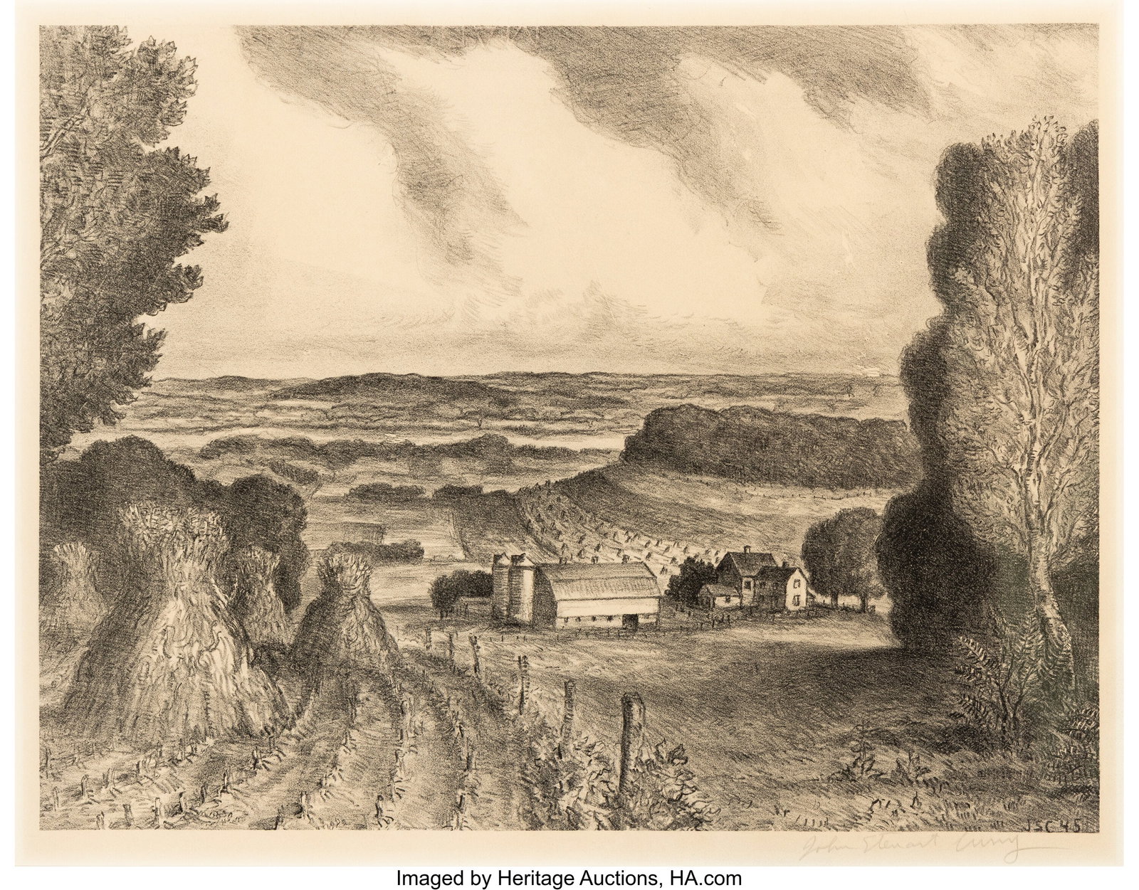 John Steuart Curry (American, 1897-1946) Valley : John Steuart Curry (American, 1897-1946) Valley of Wisconsin, 1945 Lithograph on wove paper 14 x 18-1/4 inches (35.6 x 46.4 cm) (sheet) Sign