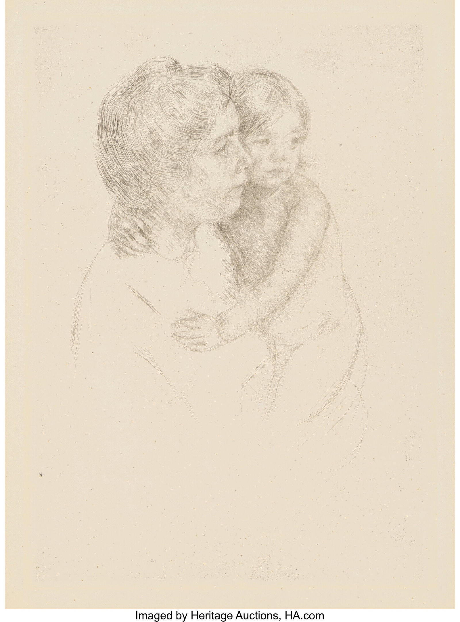 Mary Stevenson Cassatt (American, 1844-1926) Den: Mary Stevenson Cassatt (American, 1844-1926) Denise Holding Her Child, circa 1905 Drypoint on laid paper 8-1/4 x 5-7/8 inches (21.0 x 14.9 cm) &lp