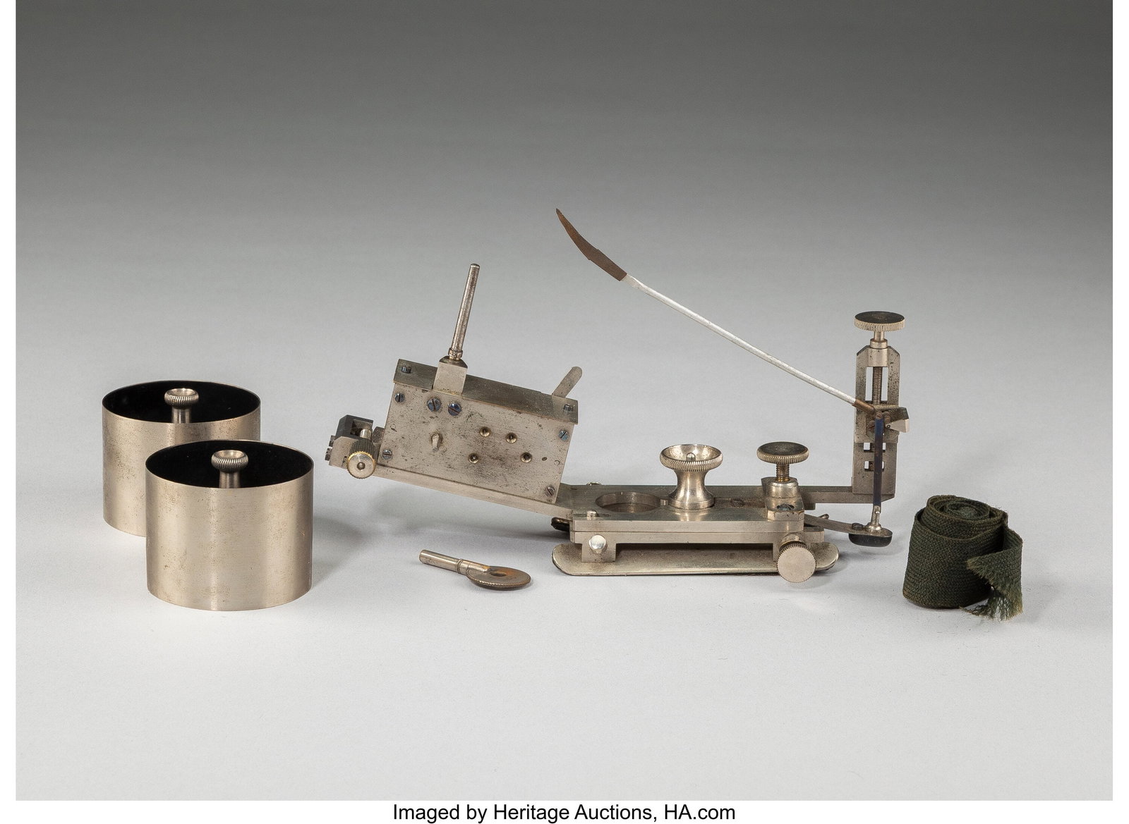 A Von Frey-Style Sphygmograph in Original Box Ma: A Von Frey-Style Sphygmograph in Original Box Manufactured by Wilhelm Petzold, Leipzig, Germany, circa 1895 Marks: WILH. PETZOLD, LEIPZIG 3 x 6-7/8 x 4-1/4