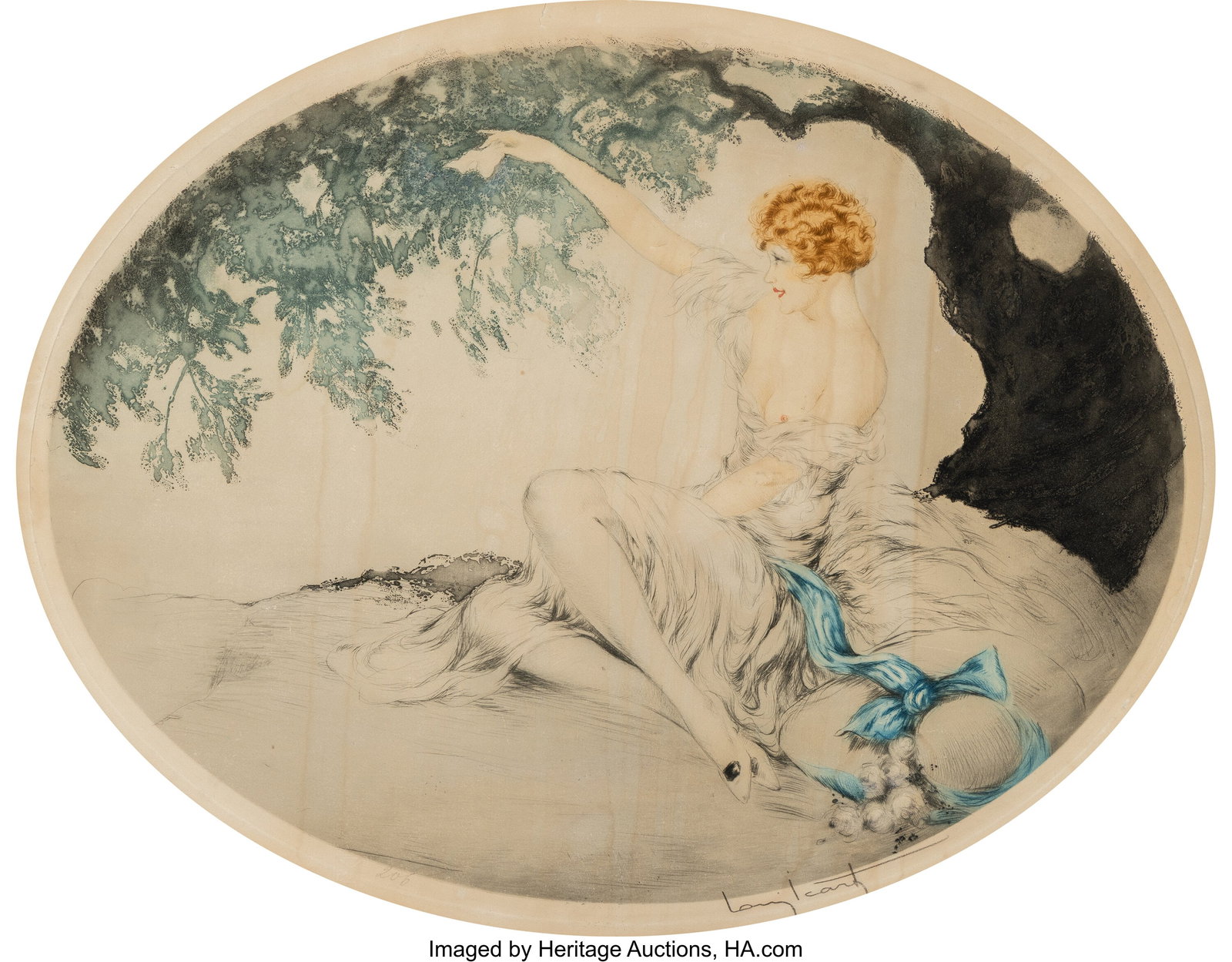 Louis Icart Farewell, 1927 Etching with handcolo: Louis Icart Farewell, 1927 Etching with handcoloring on wove paper 15-5/8 x 20 inches (39.7 x 50.8 cm) (sight) Signed in pencil lower right; with artis