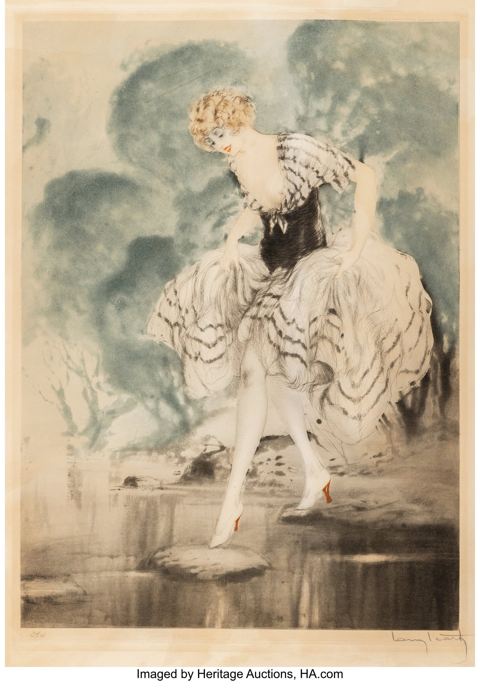 Louis Icart Crossing, 1926 Etching with handcolo (1 of 2)