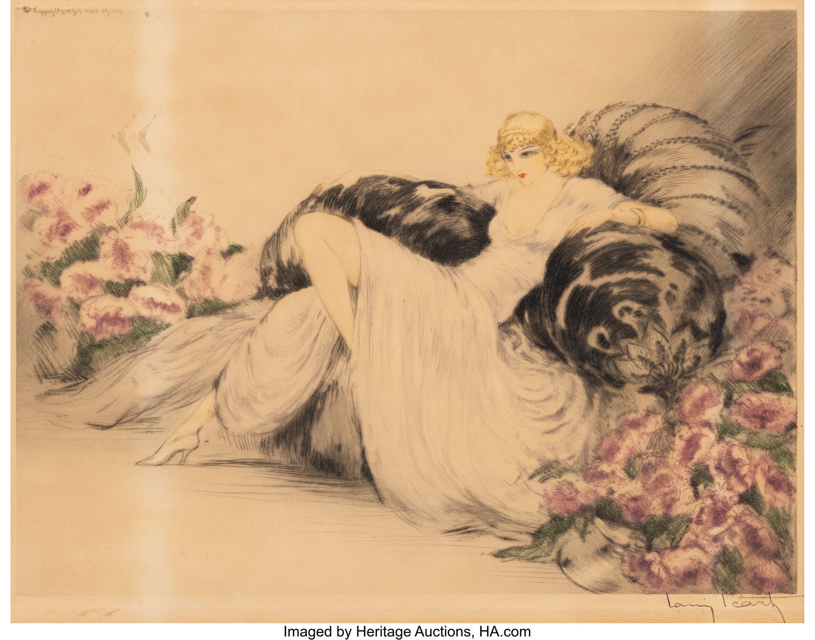Louis Icart Lady of the Camellias; Peonies (two  (1 of 3)