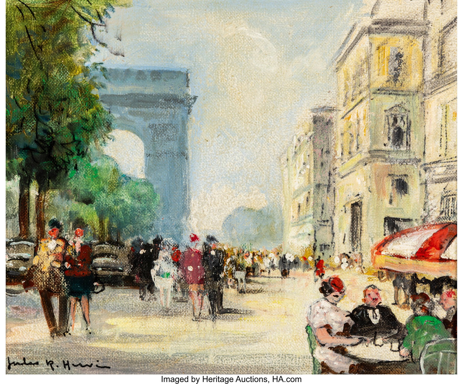 Jules René Hervé (French, 1887-1981) Street Sc: Jules René Hervé (French, 1887-1981) Street Scene Oil on canvas 8-3/4 x 10-5/8 inches (22.2 x 27.0 cm) Signed lower left: Jules R&pe