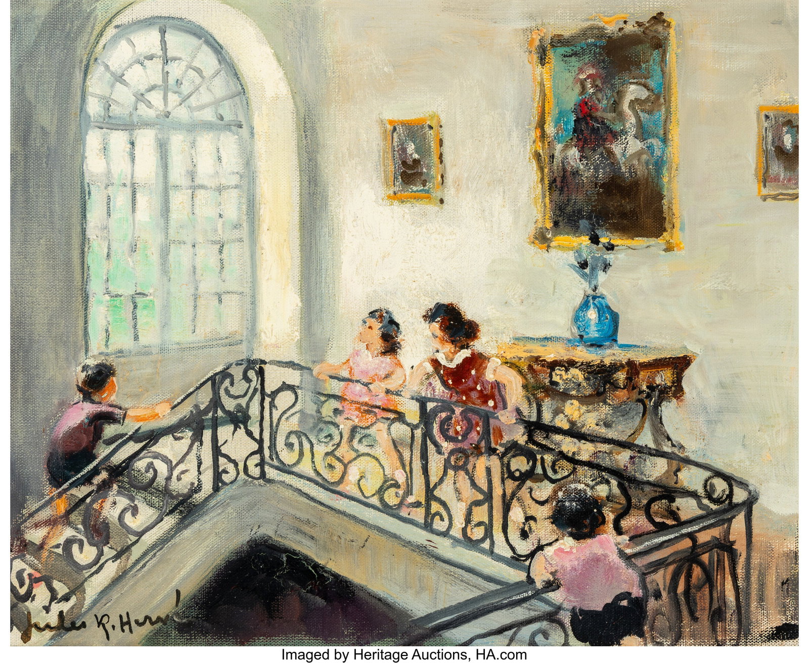 Jules René Hervé (French, 1887-1981) Children : Jules René Hervé (French, 1887-1981) Children on the Staircase Oil on canvas 9 x 11 inches (22.9 x 27.9 cm) Signed lower left: Jules R&perio