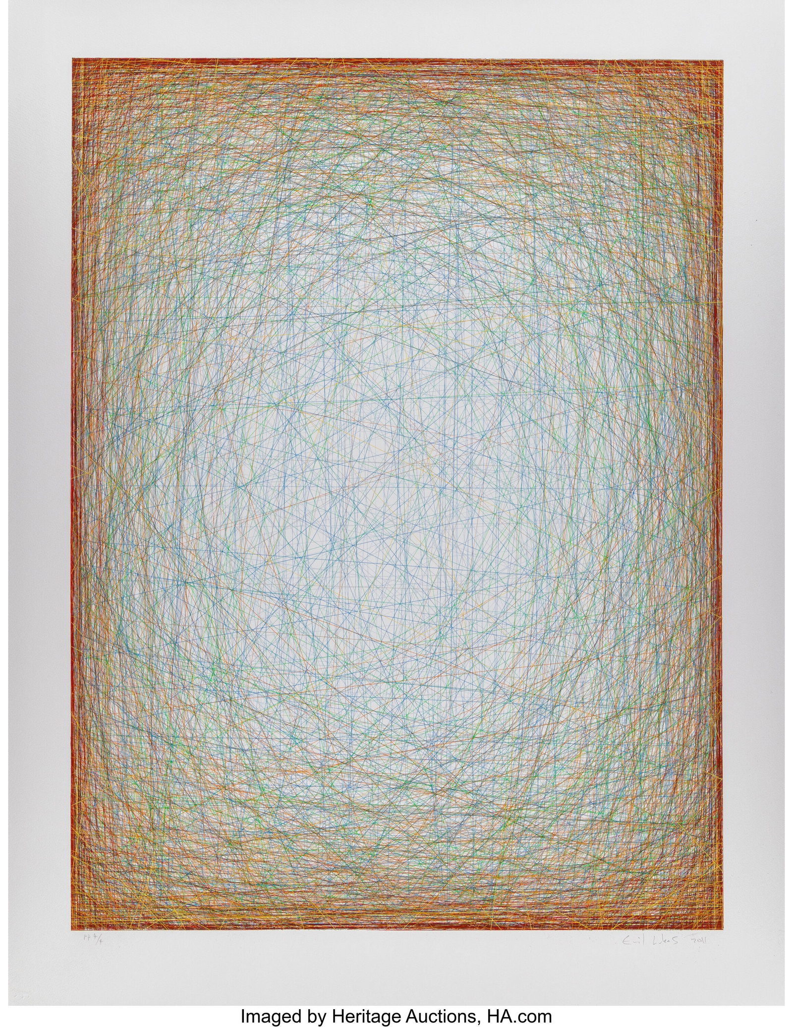 Emil Lukas (b. 1964) Center Hum East, 2011 Scree: Emil Lukas (b. 1964) Center Hum East, 2011 Screenprint in colors on Somerset Satin paper 37-1/2 x 29 inches (95.2 x 73.7 cm) (sheet) P&peri