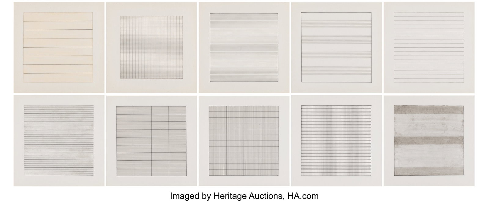 Agnes Martin (1912-2004) Paintings and Drawings : Agnes Martin (1912-2004) Paintings and Drawings 1974-1990 (10 works, complete portfolio), 1991 Lithographs in colors on vellum 11-3/4 x 11-3/4 inches (29&p