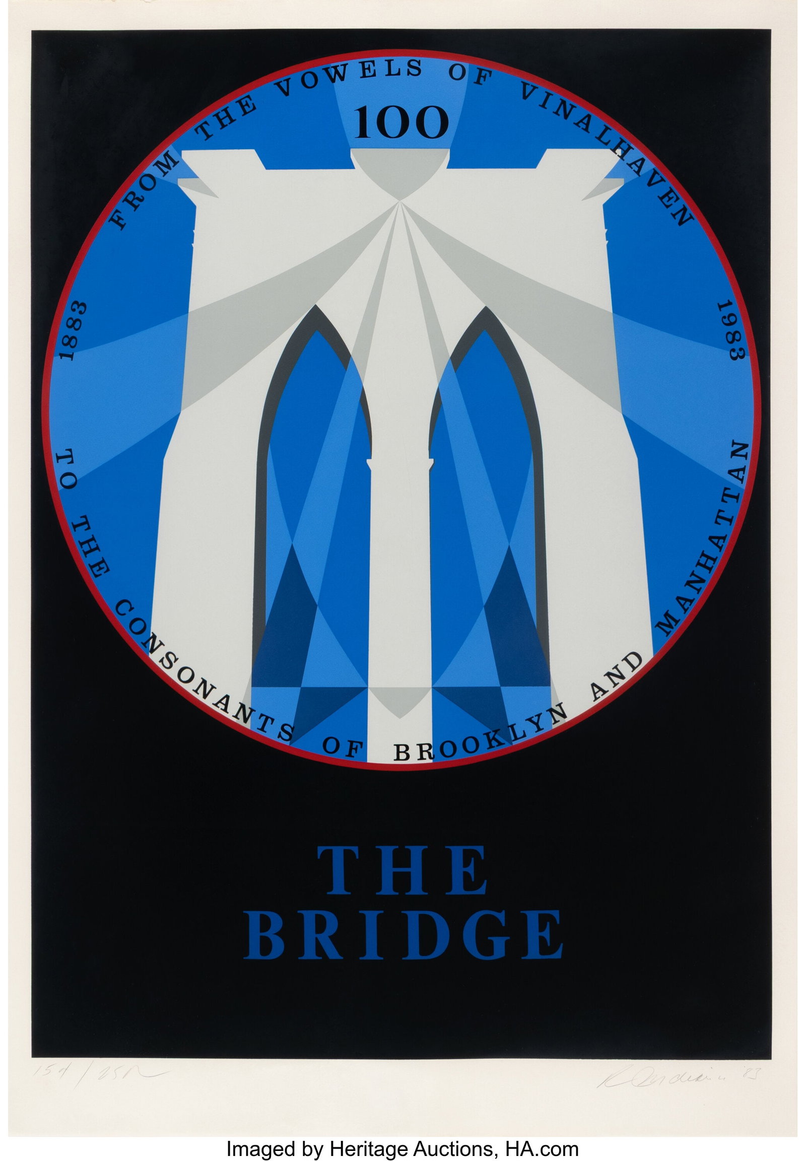 Robert Indiana (1928-2018) The Bridge, from New : Robert Indiana (1928-2018) The Bridge, from New York, New York, 1983 Screenprint in colors on wove paper 35-5/8 x 24-3/4 inches (90.5 x 62.9 cm&r