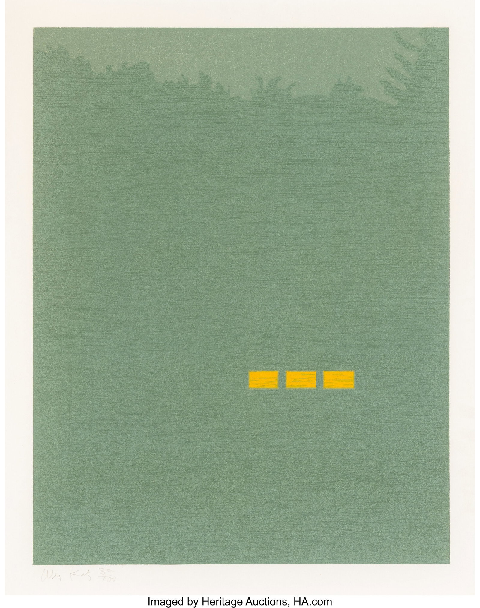 Alex Katz (b. 1927) Fog, from Northern Landscape: Alex Katz (b. 1927) Fog, from Northern Landscapes, 1994 Woodcut in colors on Japon paper 20 x 16 inches (50.8 x 40.6 cm) (sheet) Ed&perio