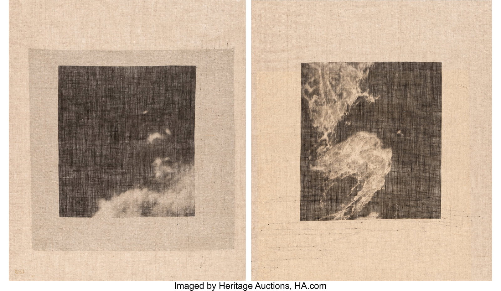 Martha Tuttle (b. 1989) Filaments (diptych), 201: Martha Tuttle (b. 1989) Filaments (diptych), 2019 Lithograph with relief and hand stitching on linen 21-1/2 x 17-1/2 inches (54.6 x 44.5 cm&