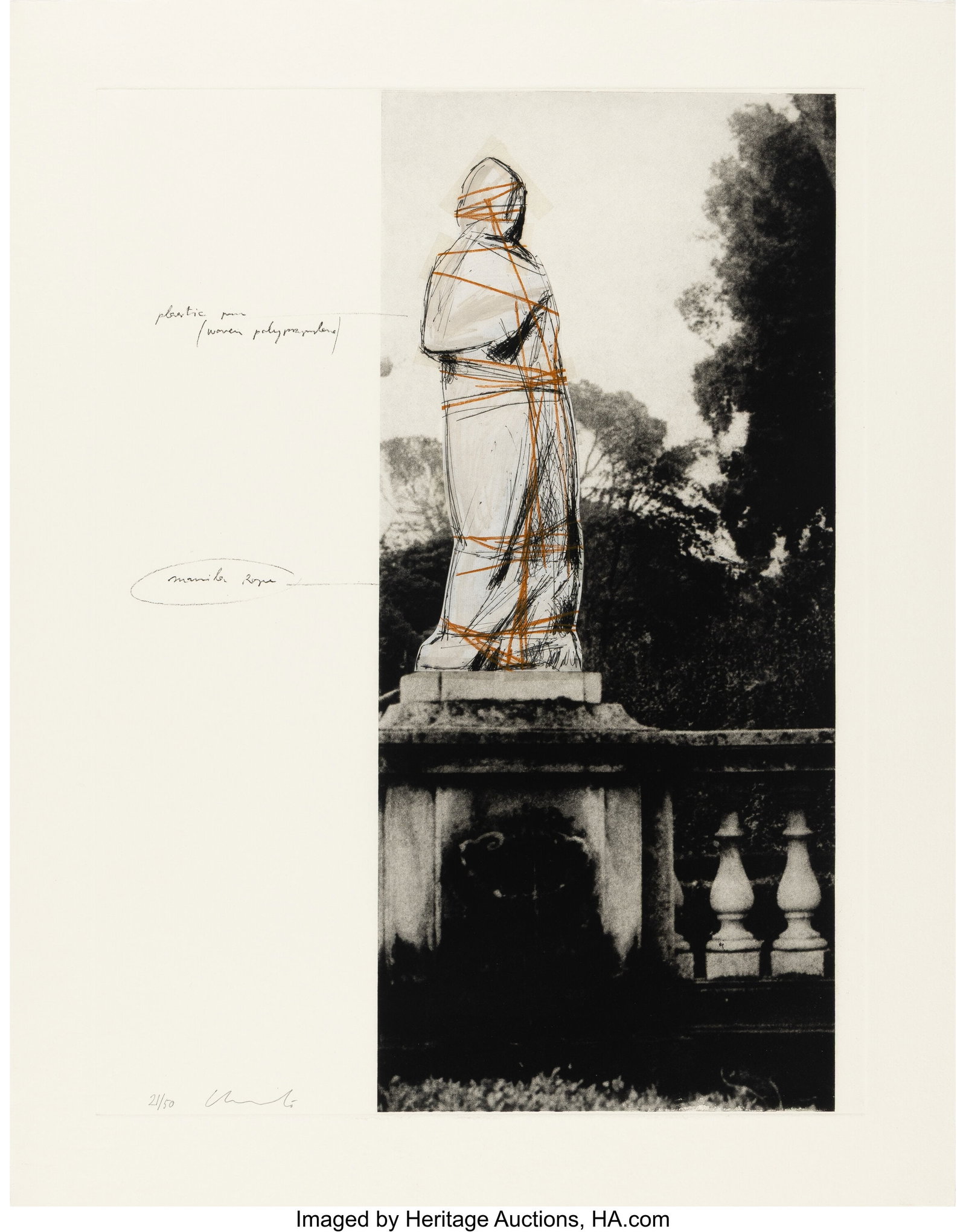 Christo (1935-2020) Wrapped Venus, Project for V: Christo (1935-2020) Wrapped Venus, Project for Villa Borghese, Rome, from the Landfall Press Etching Portfolio, 1975 Etching and lithograph in colors with collage of 