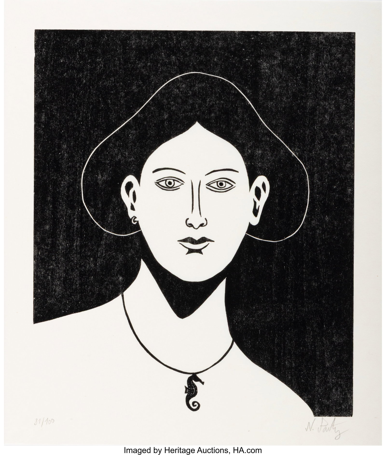 Nicolas Party (b. 1980) Portrait of a Seahorse N: Nicolas Party (b. 1980) Portrait of a Seahorse Necklace, 2021 Woodcut on Gampi-shi paper 11-1/8 x 9-5/8 inches (28.3 x 24.4 cm)