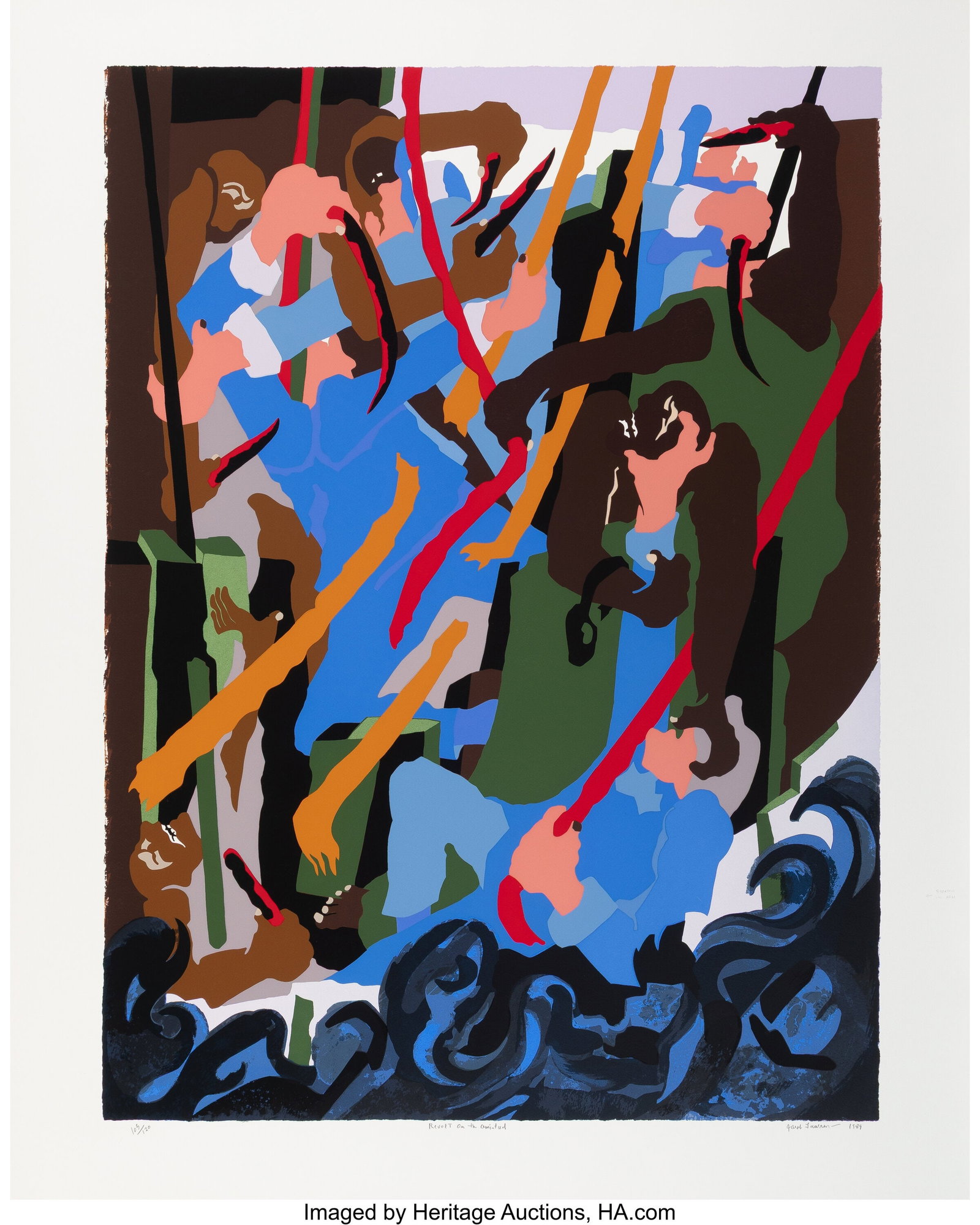 Jacob Lawrence (1917-2000) Revolt on the Amistad: Jacob Lawrence (1917-2000) Revolt on the Amistad, 1989 Screenprint in colors on Bainbridge paper 40 x 32 inches (101.6 x 81.3 cm) (sheet) Ed.