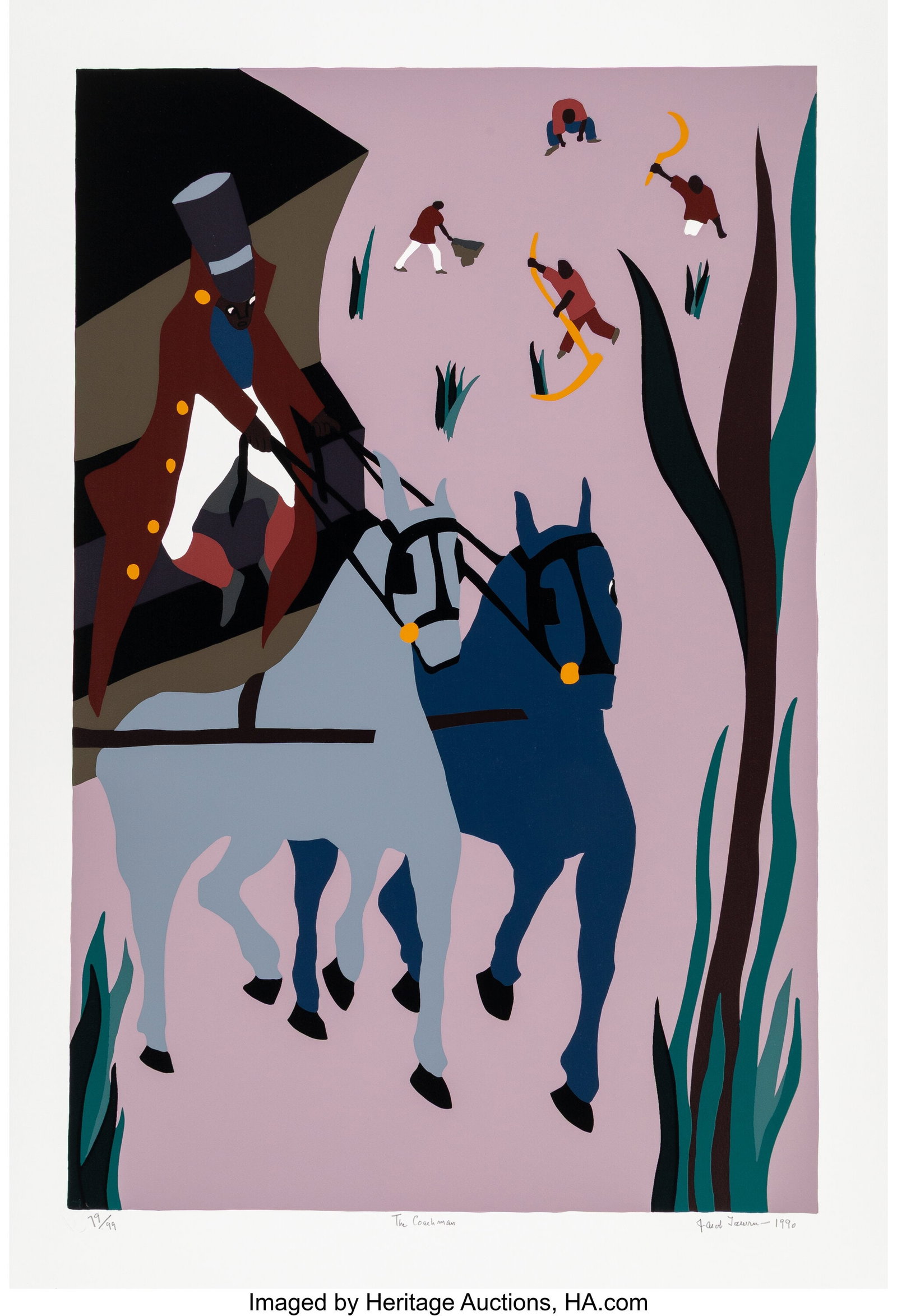 Jacob Lawrence (1917-2000) The Coachman, from Th: Jacob Lawrence (1917-2000) The Coachman, from The Life of Toussaint L'Ouverture, 1990 Screenprint in colors on Bainbridge paper 32 x 22 inches (81.3 x 55.9