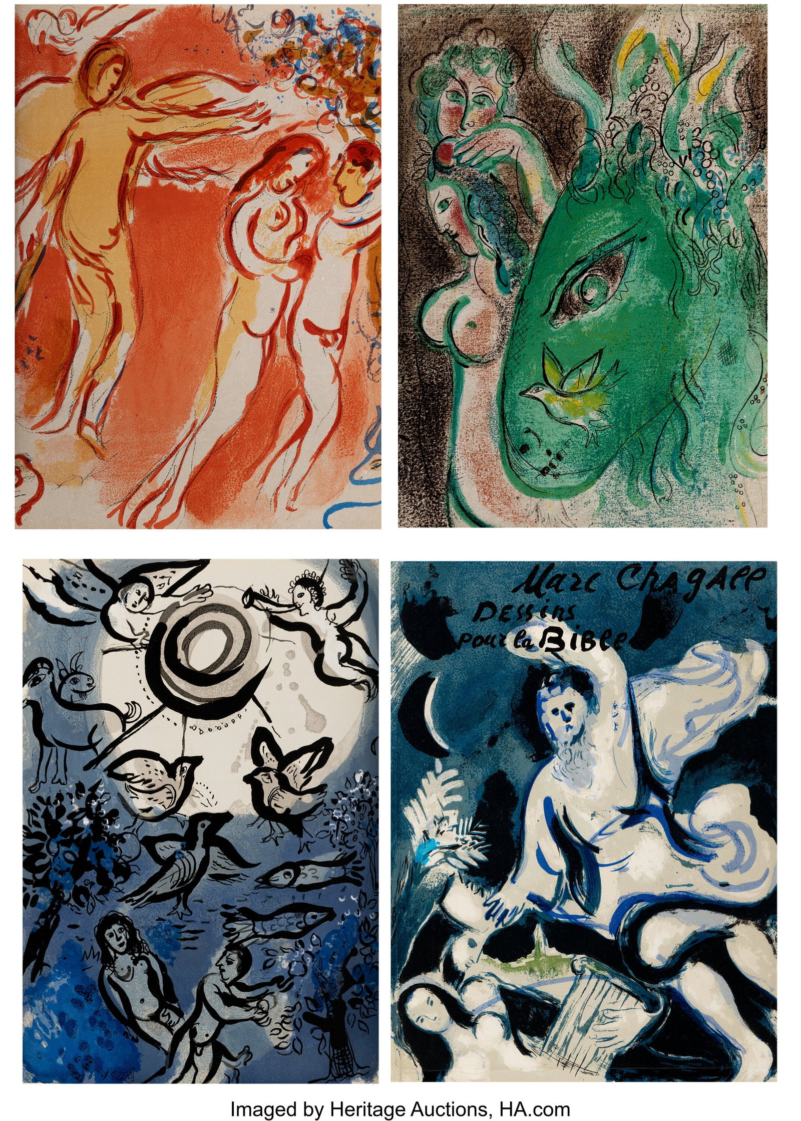 After Marc Chagall (1887-1985) Dessins Pour la B: After Marc Chagall (1887-1985) Dessins Pour la Bible (Verve no. 33 & 34, French Edition), 1960 Lithographs in colors and heliogravures on wove paper, b