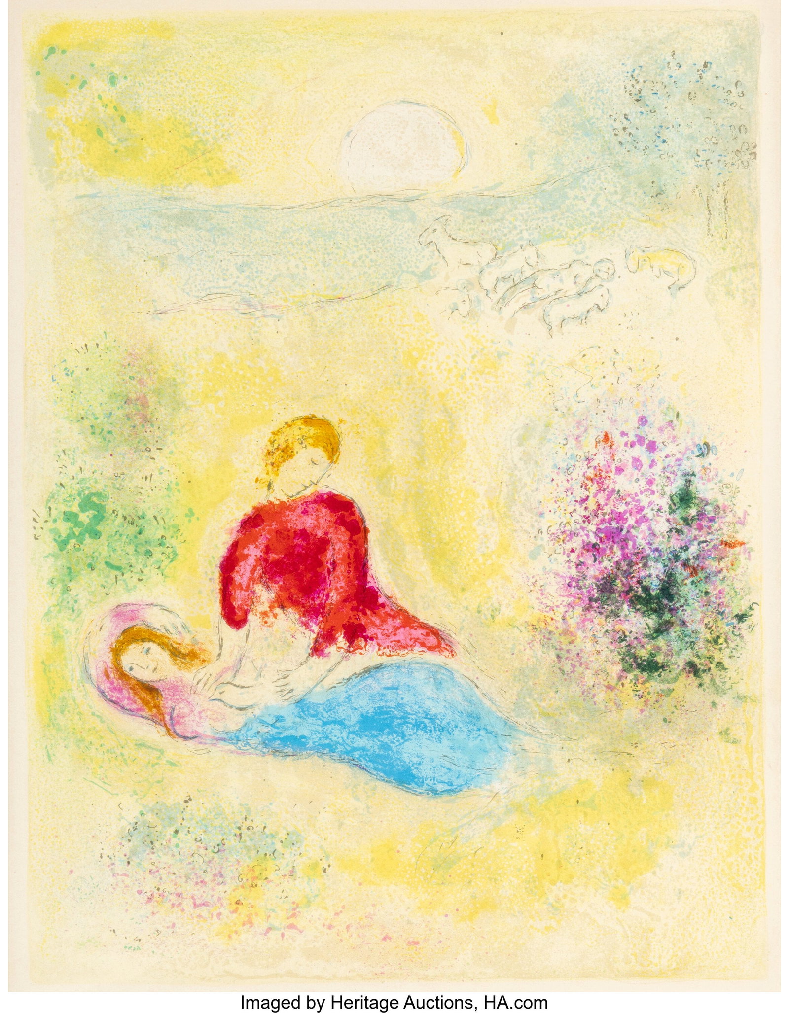 Marc Chagall (1887-1985) L'Arondelle, from Daphn: Marc Chagall (1887-1985) L'Arondelle, from Daphnis et Chloé, 1961 Lithograph in colors on wove paper 16-1/4 x 12-1/2 inches (41.3 x 31.8 cm&rpar