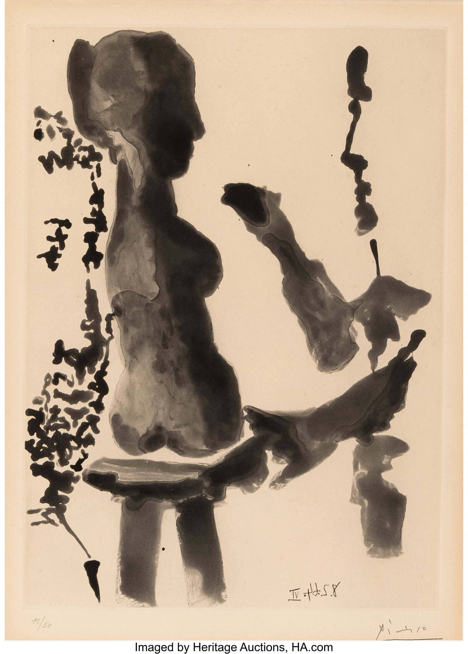Pablo Picasso (1881-1973) Sculpteur devant sa se: Pablo Picasso (1881-1973) Sculpteur devant sa sellette, from Sable mouvant, 1966 Etching and aquatint on wove paper 16-1/4 x 12 inches (41.3 x 30.5 cm&rpar