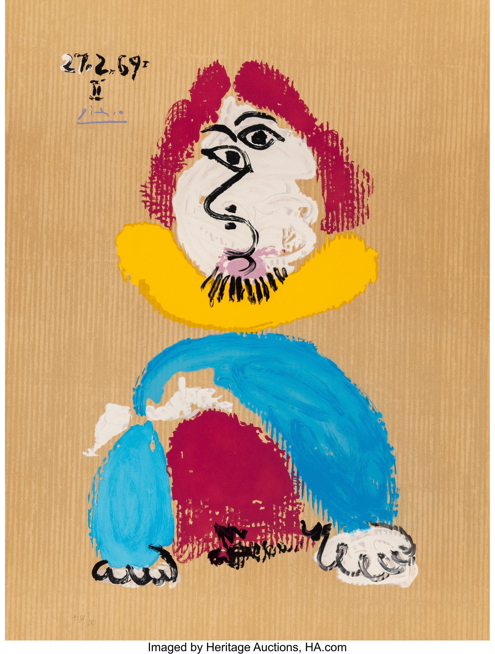 After Pablo Picasso (1881-1973) One Work, from L: After Pablo Picasso (1881-1973) One Work, from Les Portraits Imaginaires, 1969 Lithograph in colors on brown wove paper 25-1/2 x 19-3/4 inches (64.8 x 50&peri