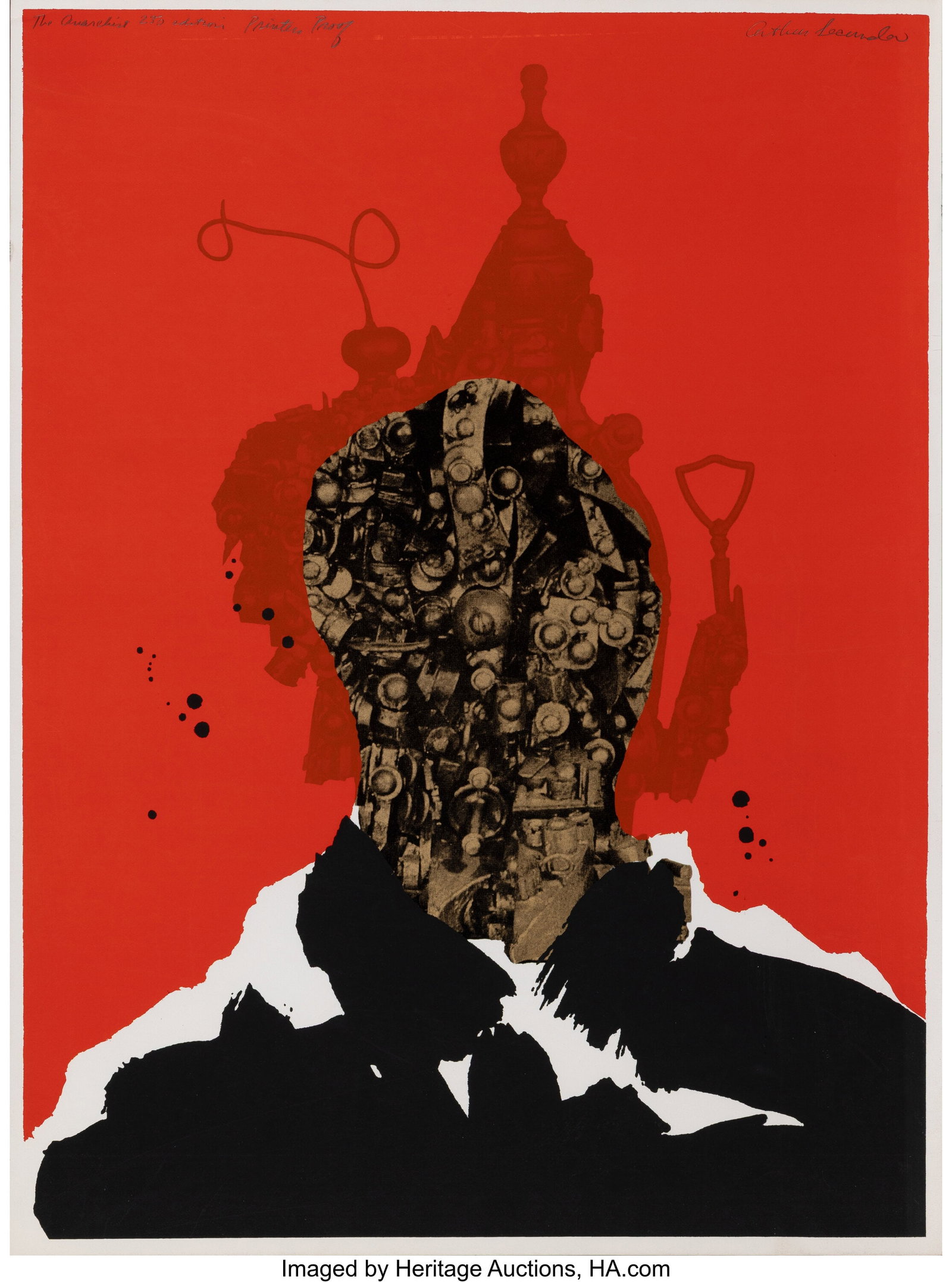 Arthur Secunda (1927-2022) The Anarchist, circa : Arthur Secunda (1927-2022) The Anarchist, circa 1965 Screenprint in colors on wove paper 22-1/2 x 16-1/2 inches (57 x 42 cm) (sheet) Printer's Proof (a