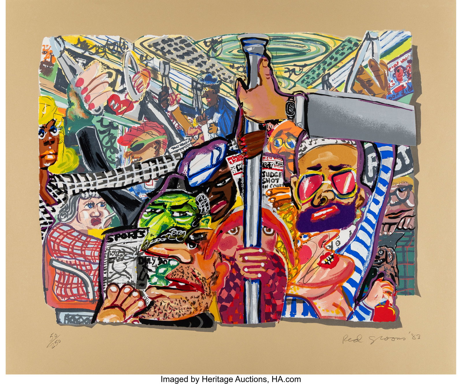 Red Grooms (b. 1937) Subway Riders, from New Yor (1 of 2)