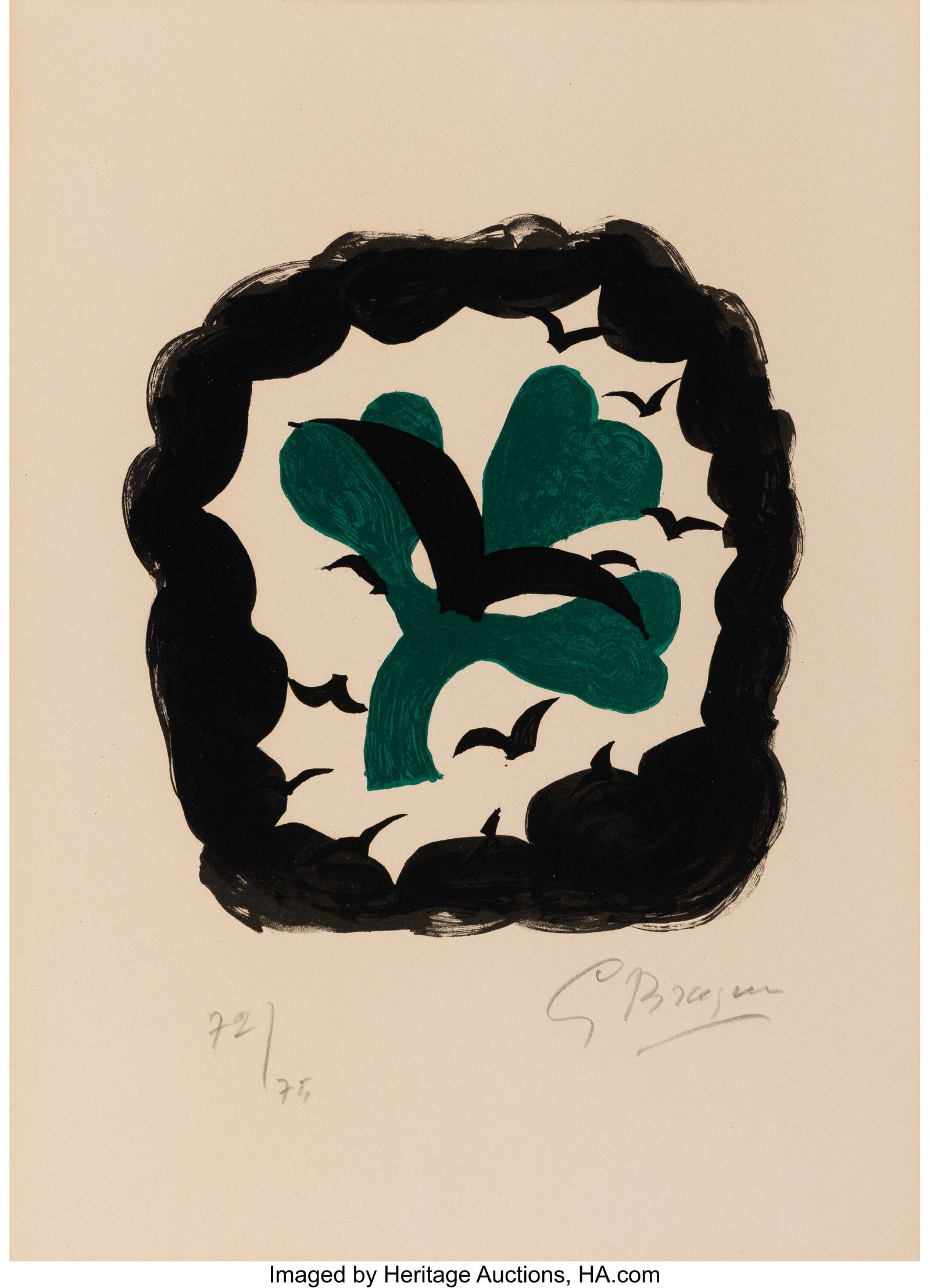 Georges Braque (1882-1963) Le Trèfle, from Lett: Georges Braque (1882-1963) Le Trèfle, from Lettera Amorosa, 1963 Lithograph in colors on Arches paper 15 x 11 inches (38.1 x 27.9 cm) (sheet&r