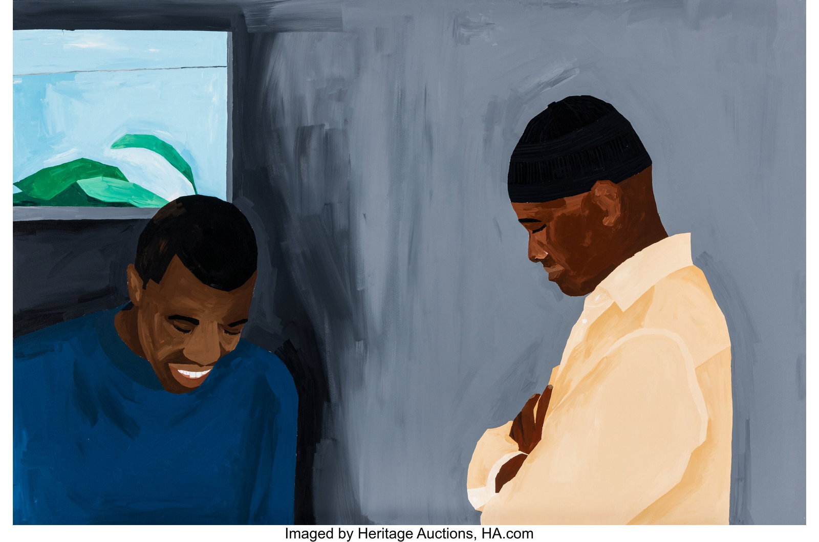 Soimadou Ibrahim (b. 1989) Building Mama's House: Soimadou Ibrahim (b. 1989) Building Mama's House, 2021 Acrylic on canvas 47-1/2 x 71 inches (120.7 x 180.3 cm) Signed, titled, dated&comm