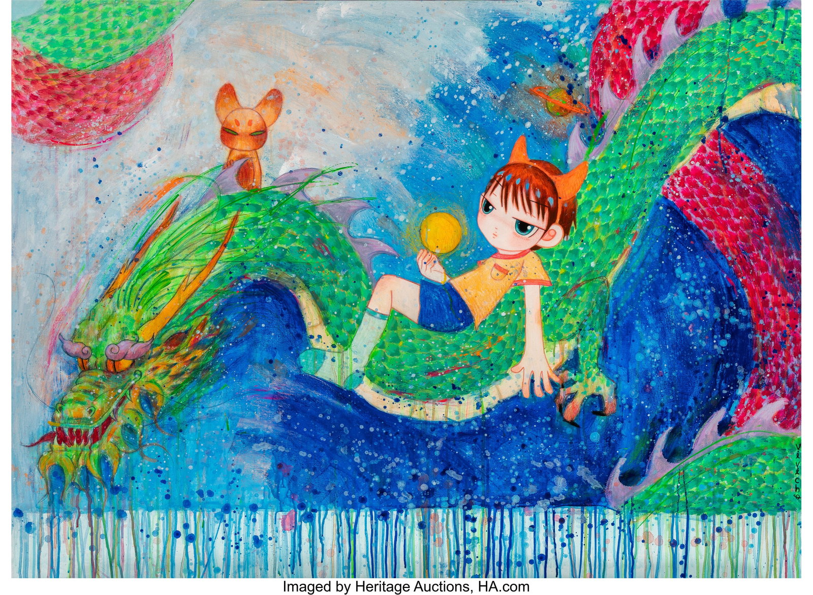 Vivi Cho (b. 1983) One summer's day (boy), 2022 : Vivi Cho (b. 1983) One summer's day (boy), 2022 Acrylic and oil pastel on canvas 37-3/4 x 51-1/4 inches (95.9 x 130.2 cm) Signed in Eng