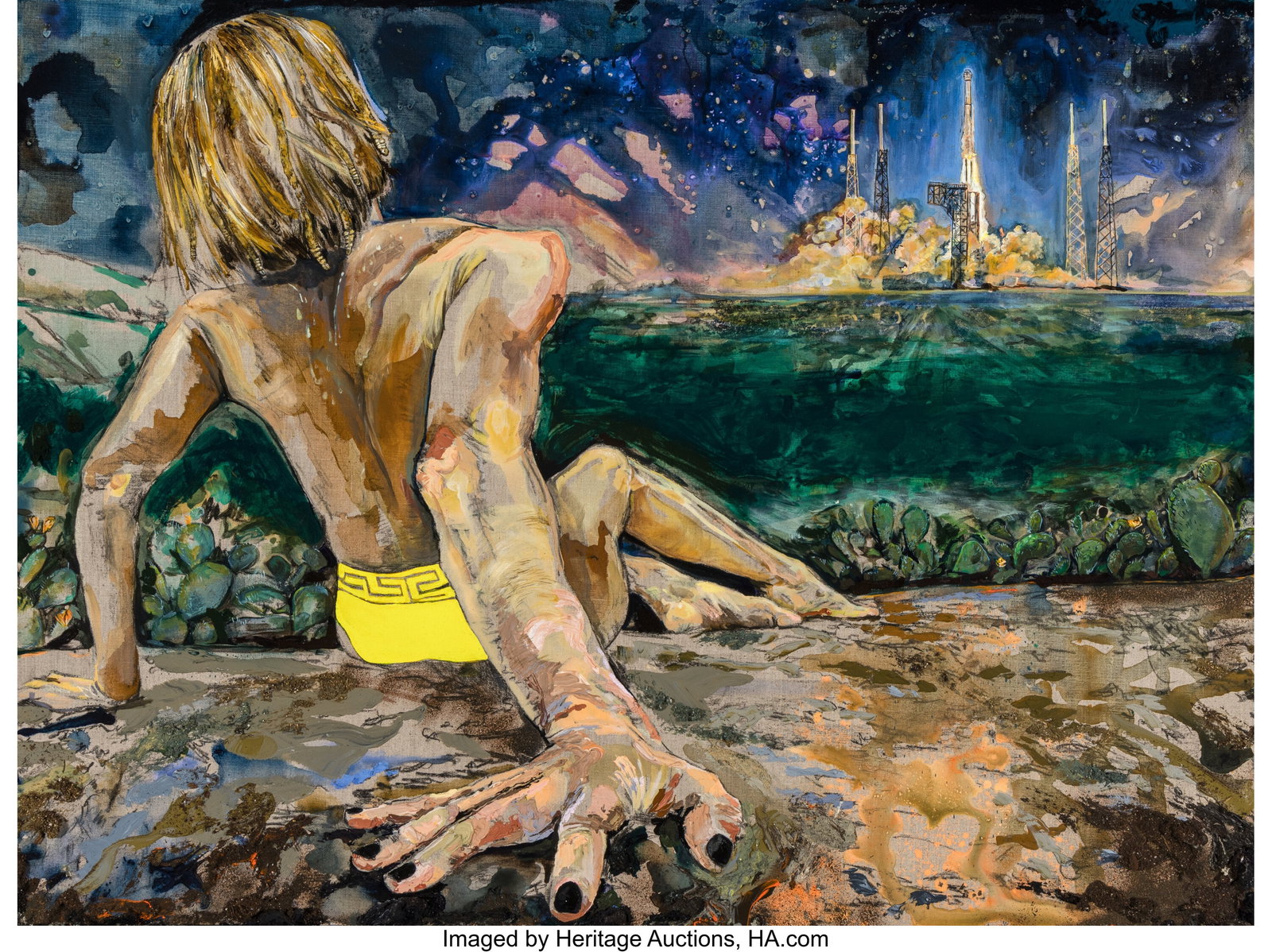 Moll Brau (b. 1987) Molten, 2022 Mixed media wit: Moll Brau (b. 1987) Molten, 2022 Mixed media with oil, snakeskin, and soil on linen 36 x 47-3/4 inches (91.4 x 121.3 cm) Signed, da