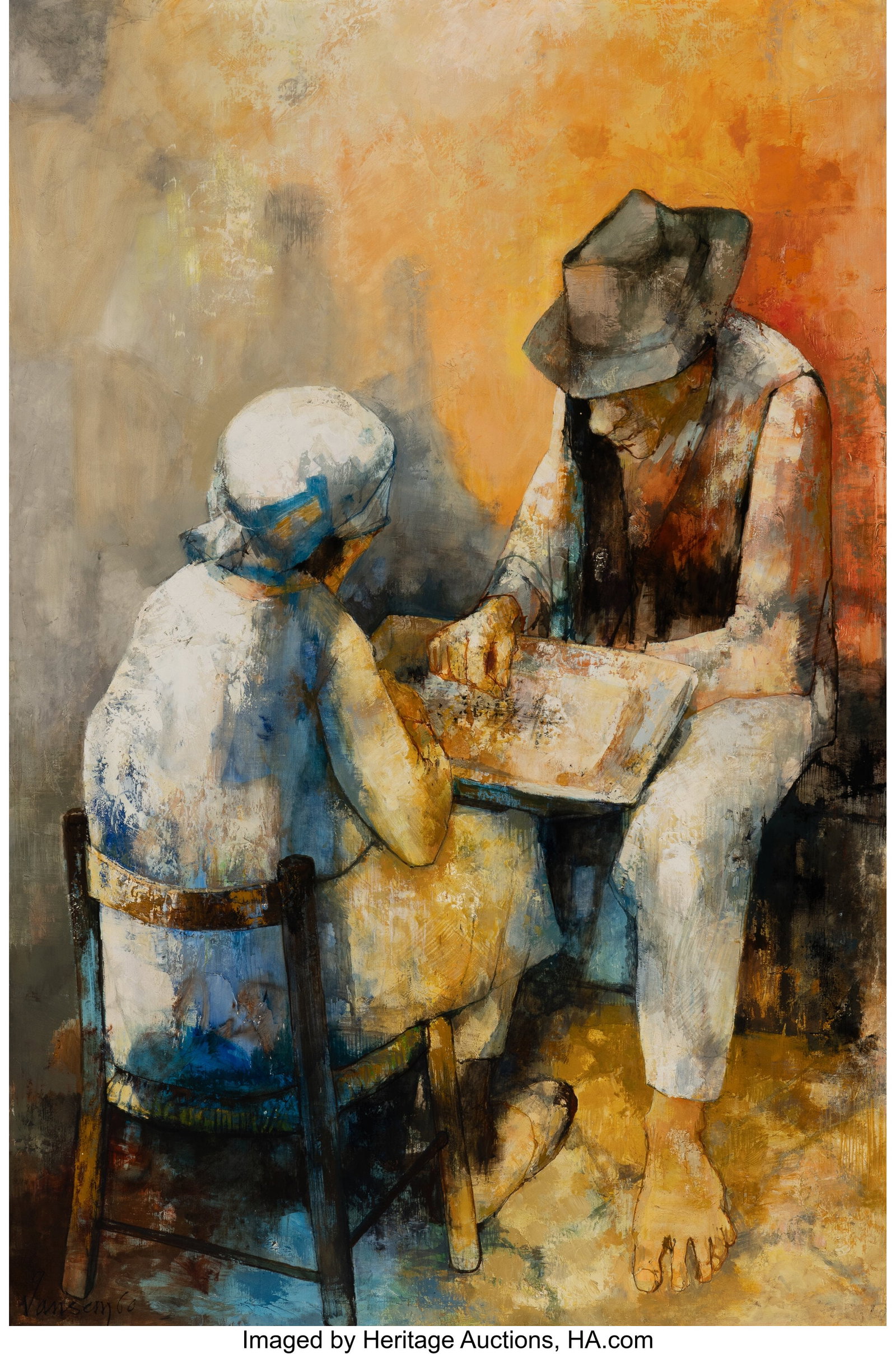 Jean Jansem (1920-2013) Paysans à Anticoli (The: Jean Jansem (1920-2013) Paysans à Anticoli (The Game), 1960 Oil on canvas 76-1/2 x 51 inches (194.3 x 129.5 cm) Signed and dated lower left