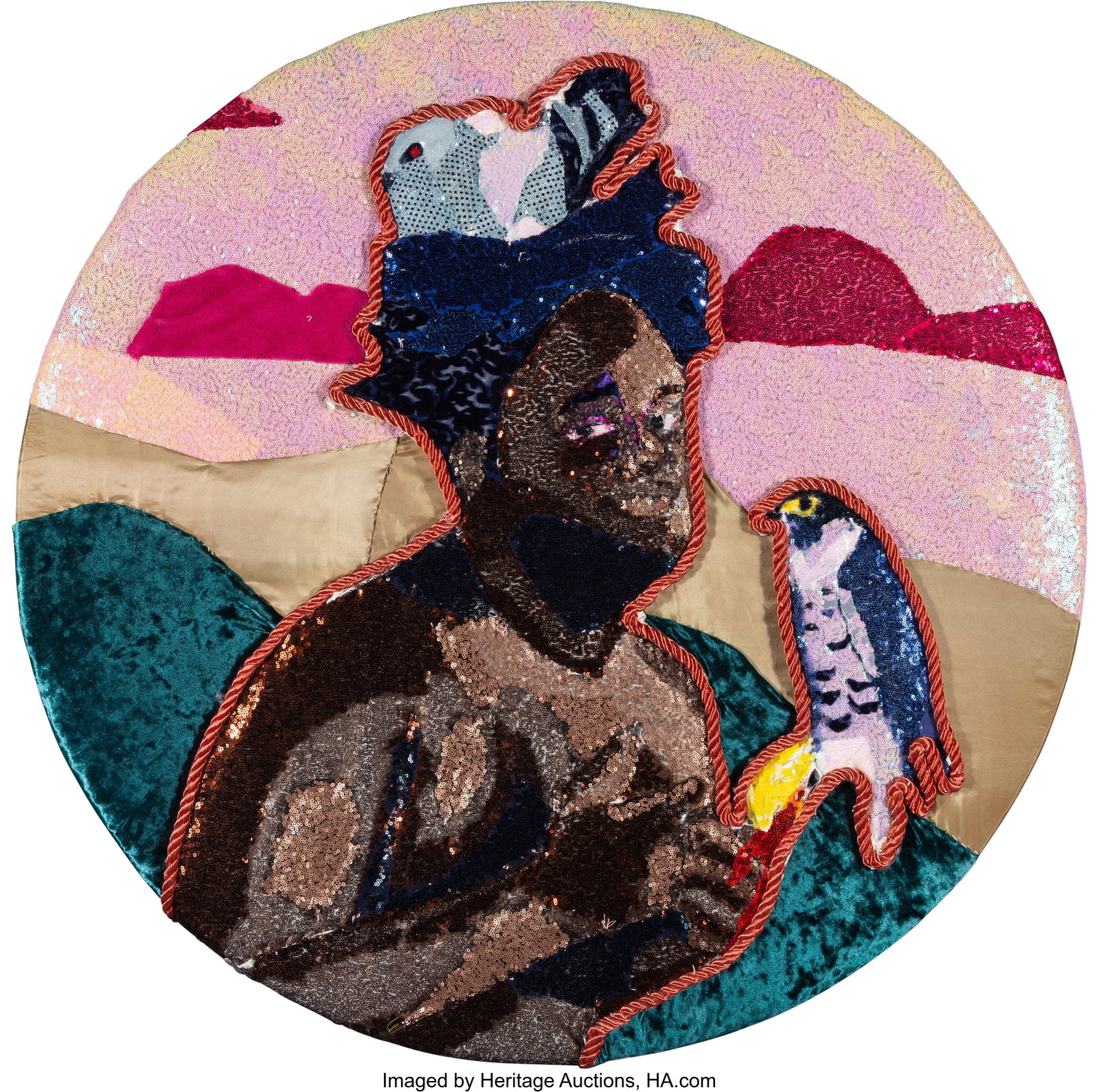 Trevon Latin (b. 1987) Untitled Mixed media with: Trevon Latin (b. 1987) Untitled Mixed media with fabric, sequins, and poly-fil 36 x 36 inches (91.4 x 91.4 cm) PROVENANCE: Private collection
