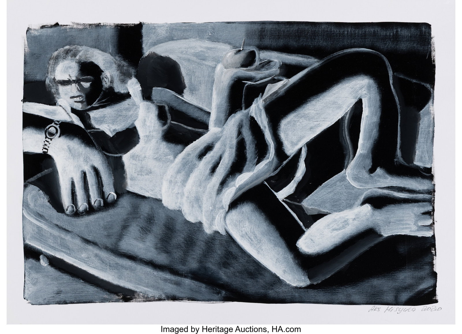 Aks Misyuta (b. 1984) Bored, 2020 Acrylic on pap: Aks Misyuta (b. 1984) Bored, 2020 Acrylic on paper 11-3/4 x 16 inches (29.8 x 40.6 cm) (sheet) Signed and dated in pencil lower right&colon