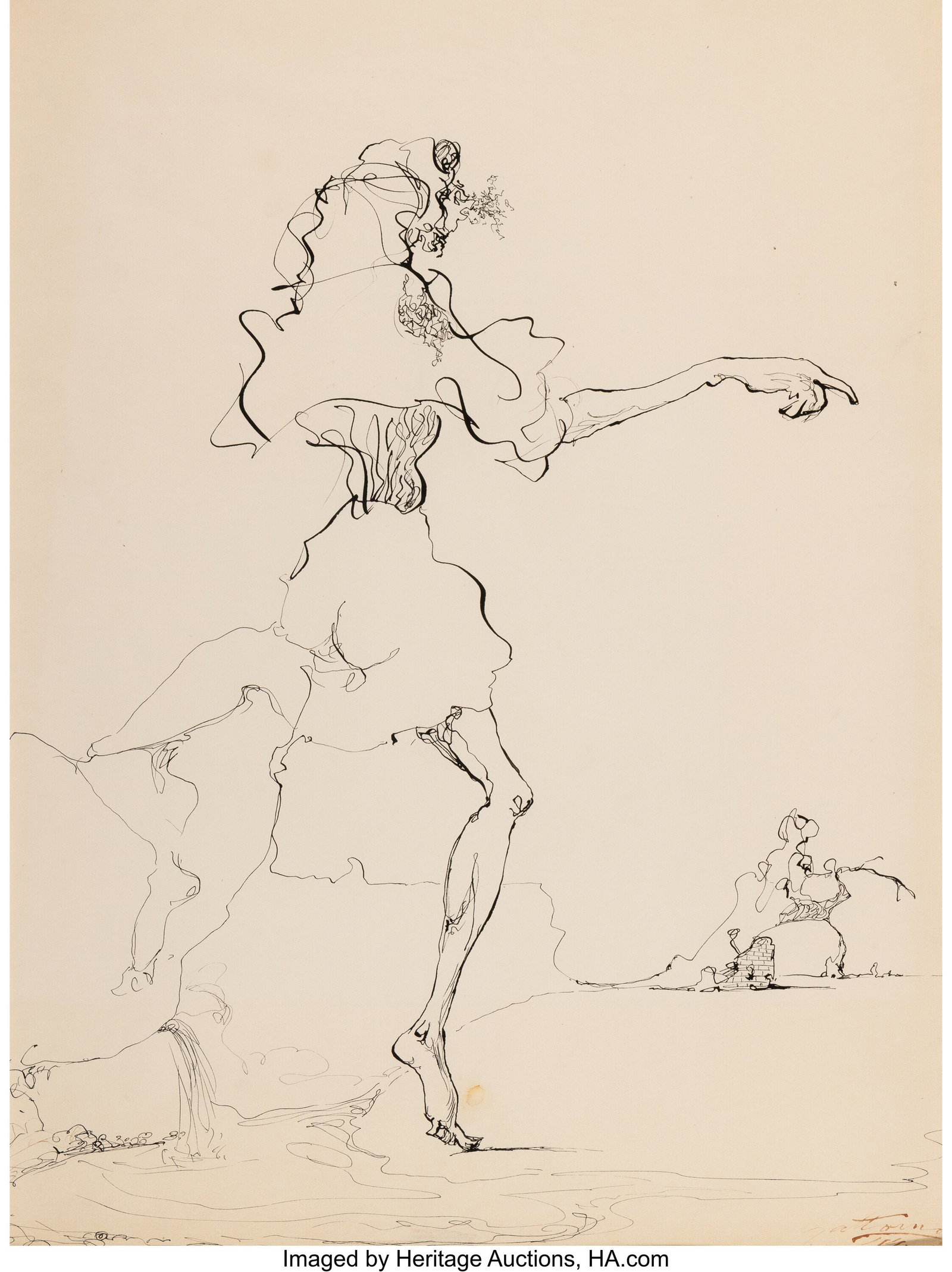 Antonio Gattorno (1904-1980) Creation, 1944 Ink : Antonio Gattorno (1904-1980) Creation, 1944 Ink on paper 23-1/4 x 17-1/4 inches (59.1 x 43.8 cm) (sight) Signed and dated lower right: G