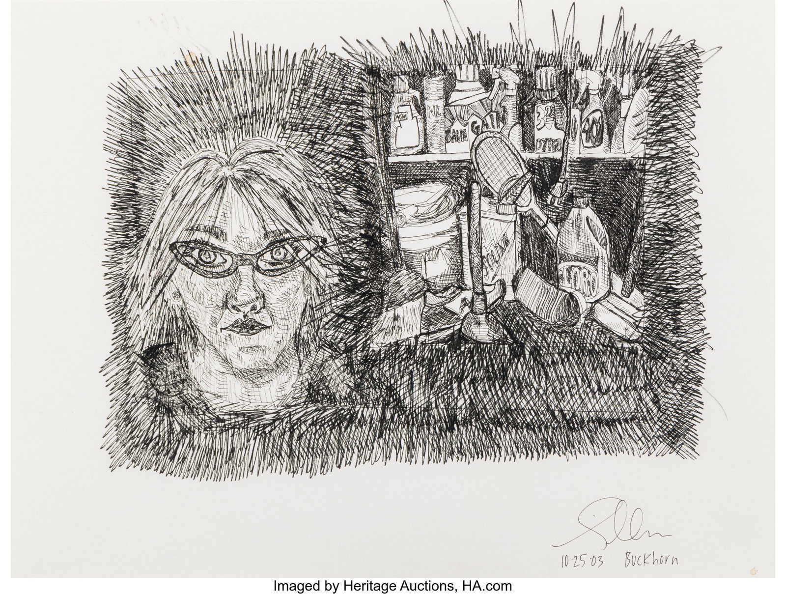 Liza Lou (b. 1969) Self-Portrait and Closet, 200: Liza Lou (b. 1969) Self-Portrait and Closet, 2003 Ink on paper 9 x 12 inches (22.9 x 30.5 cm) (sheet) Signed, dated, and inscribed 