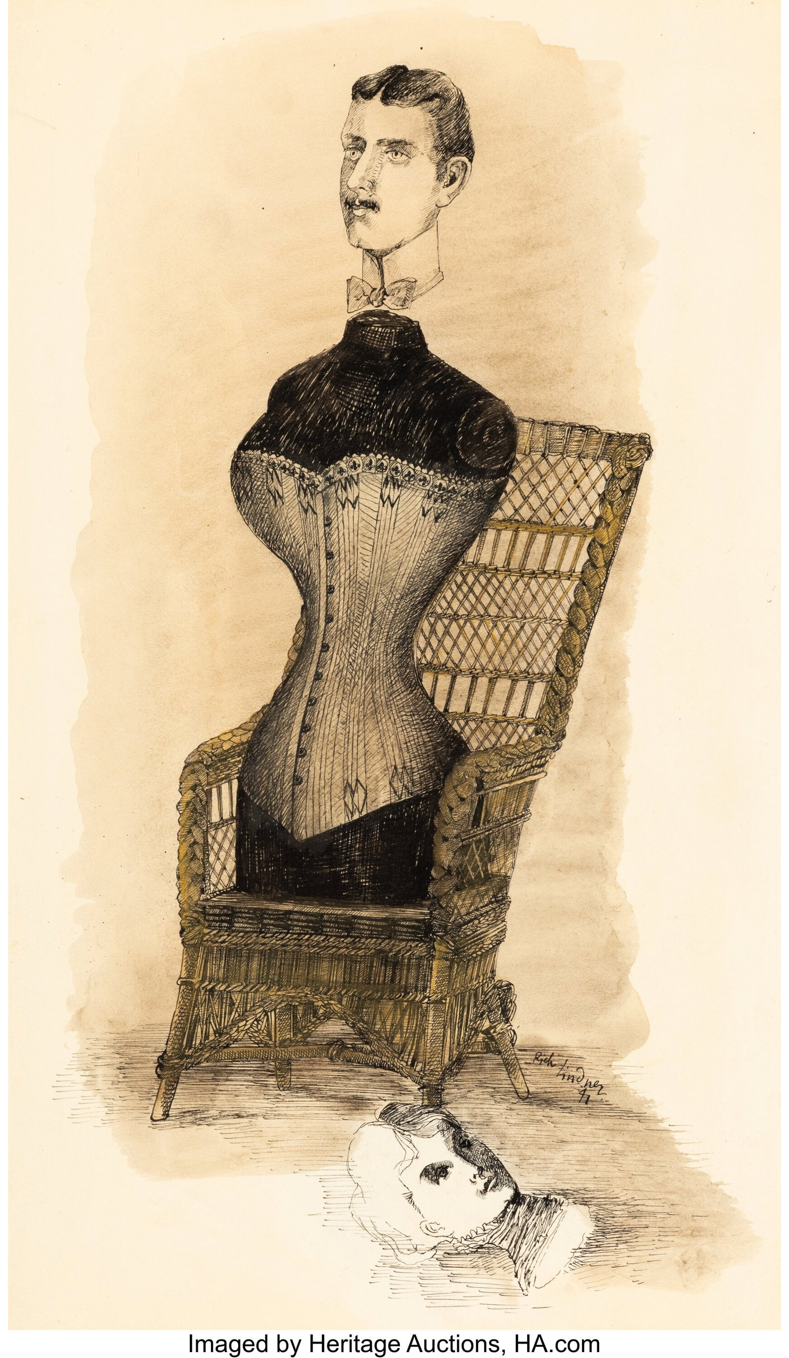 Richard Lindner (1901-1978) Man in Corset, 1941 : Richard Lindner (1901-1978) Man in Corset, 1941 Ink and wash on paper 14-3/4 x 8-3/4 inches (37.5 x 22.2 cm) (sight) Signed lower right: