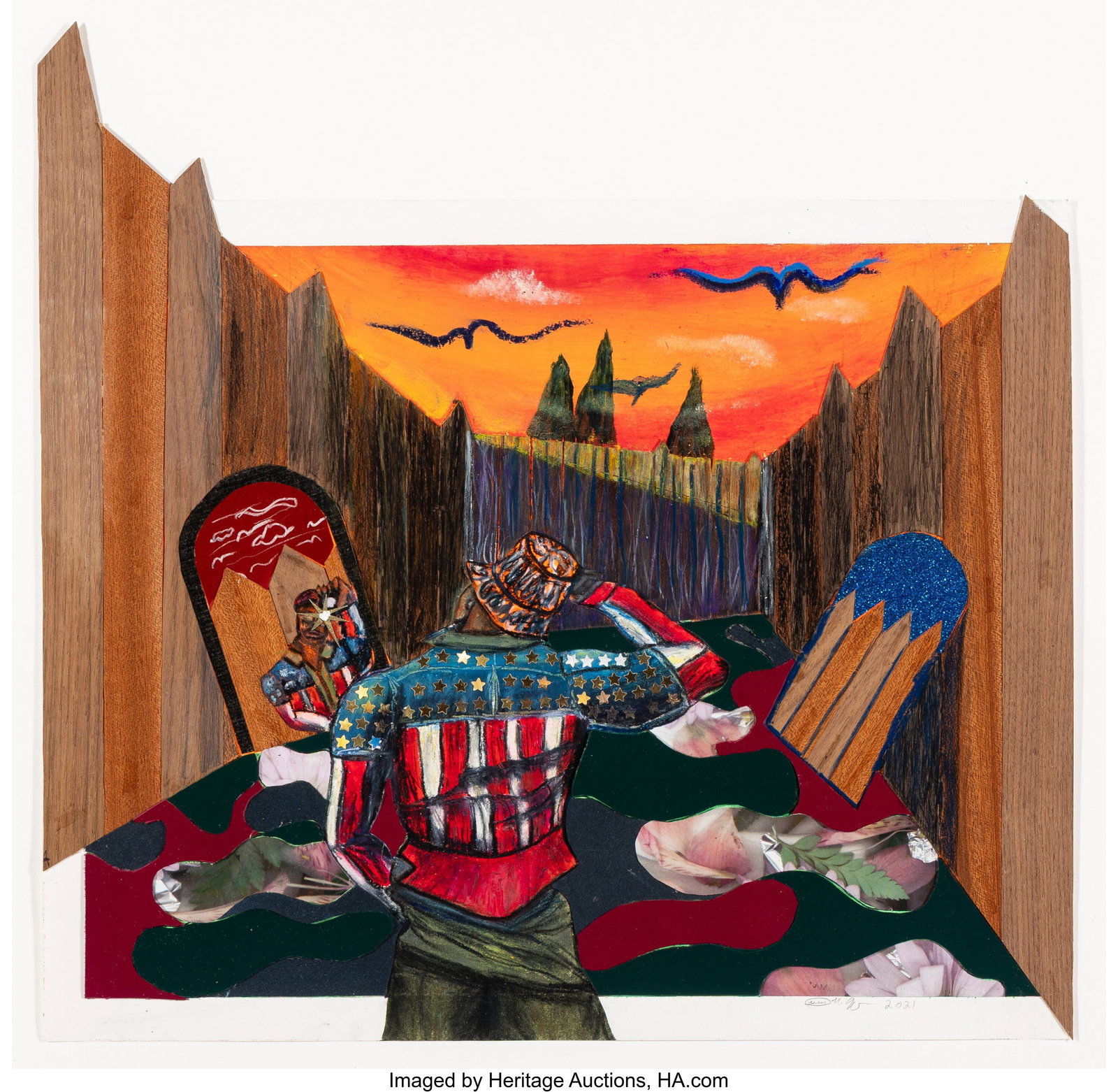 Devin N. Morris (b. 1986) He Heard The Plain Abo: Devin N. Morris (b. 1986) He Heard The Plain Above, 2021 Mixed media and collage on paper 16-3/4 x 17 inches (42.5 x 43.2 cm) Signed and dated